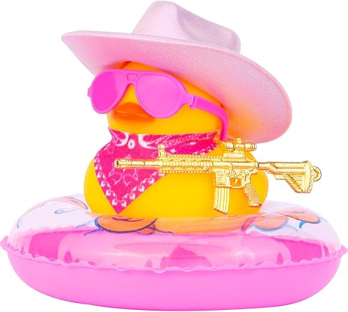 MuMyer Patos de vaquero para tablero de automóvil, accesorios de pato de goma para automóvil, accesorios con mini sombrero de vaquero holográfico,