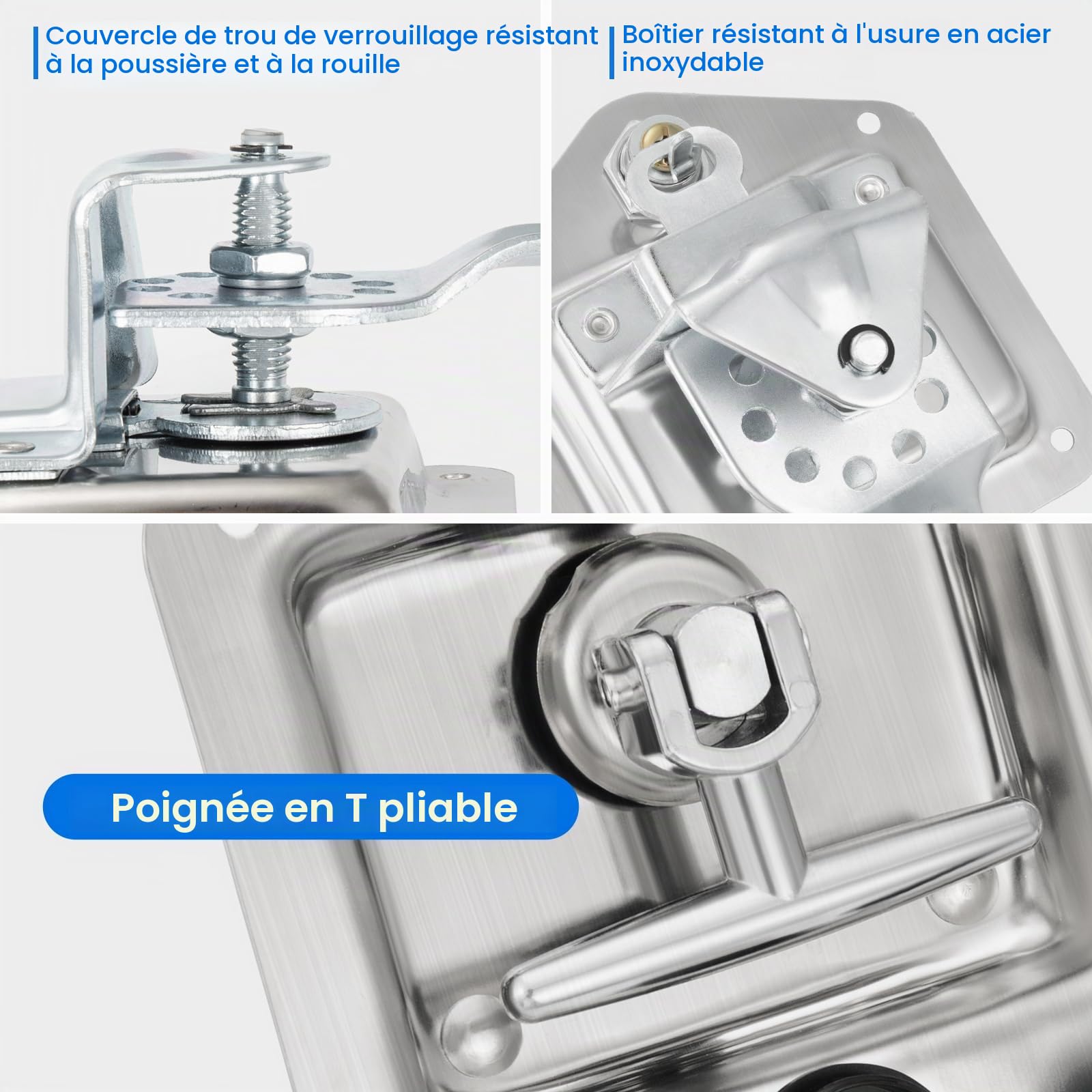 Serrure pour porte de camping-car, serrure de tiroir de camion, serrure à came avec poignée en T, en acier inoxydable, avec 2 clés, pour camping-car, camion, remorque, boîte à outils