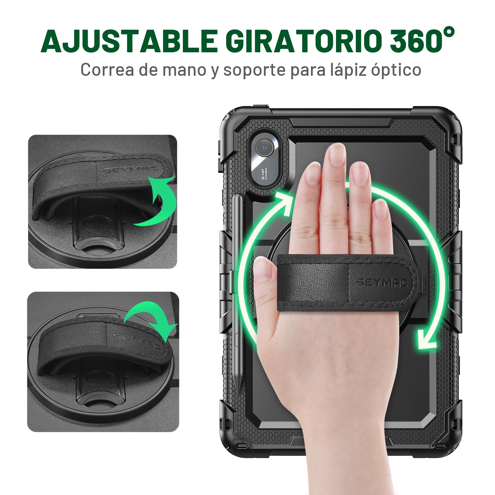 SEYMAC Funda para Lenovo Idea Tab 11 Pulgadas 2025/Tab M11/Tab K11 Gen 2, Funda para Tablet M11 a Prueba de Golpes con Protector de Pantalla, Soporte Giratorio de 360°, Correa para el Hombro, Negro