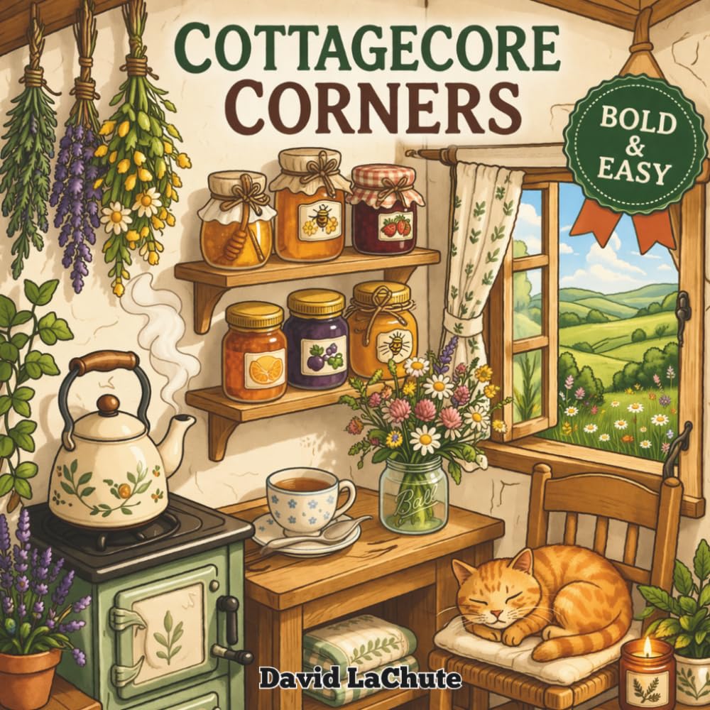 Cottagecore Corners: Bold and Easy Coloring Book Featuring Cozy Corner Scenes with Charming Cottagecore Designs for Adults and Teens Relaxation
