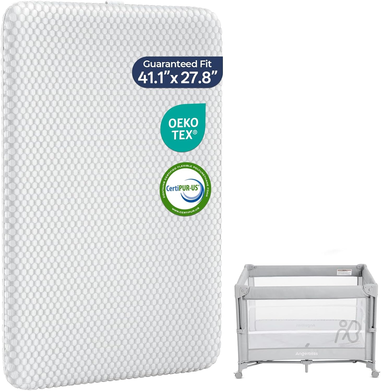 ANGELBLISS Pack and Play Mattress - 1.5" Thick Mattress Pad for Infants to Toddlers, Dual Sided Comfort Gel Memory Foam Mattress with 3D Quilted Breathable Cover