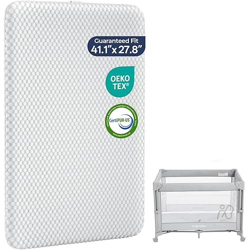 ANGELBLISS Pack and Play Mattress - 1.5" Thick Mattress Pad for Infants to Toddlers, Dual Sided Comfort Gel Memory Foam Mattress with 3D Quilted Breathable Cover