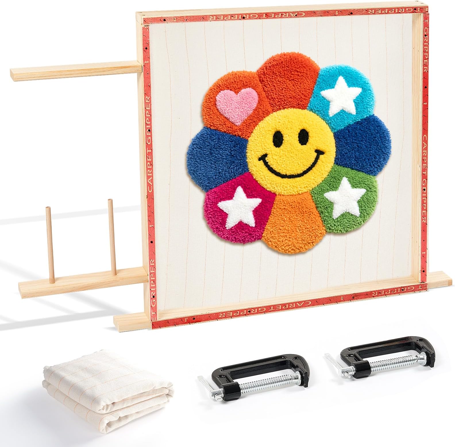 Tufting-Frame-for-Rug-Making, BESGEER Rug Tufting Frame with C Clamps, 29.5” x 29.5” Rug Tufting Frame Wooden Tufting Frame Rug Making Supplies for Tufting Gun, Table Stand Frame Carpet Making Tools