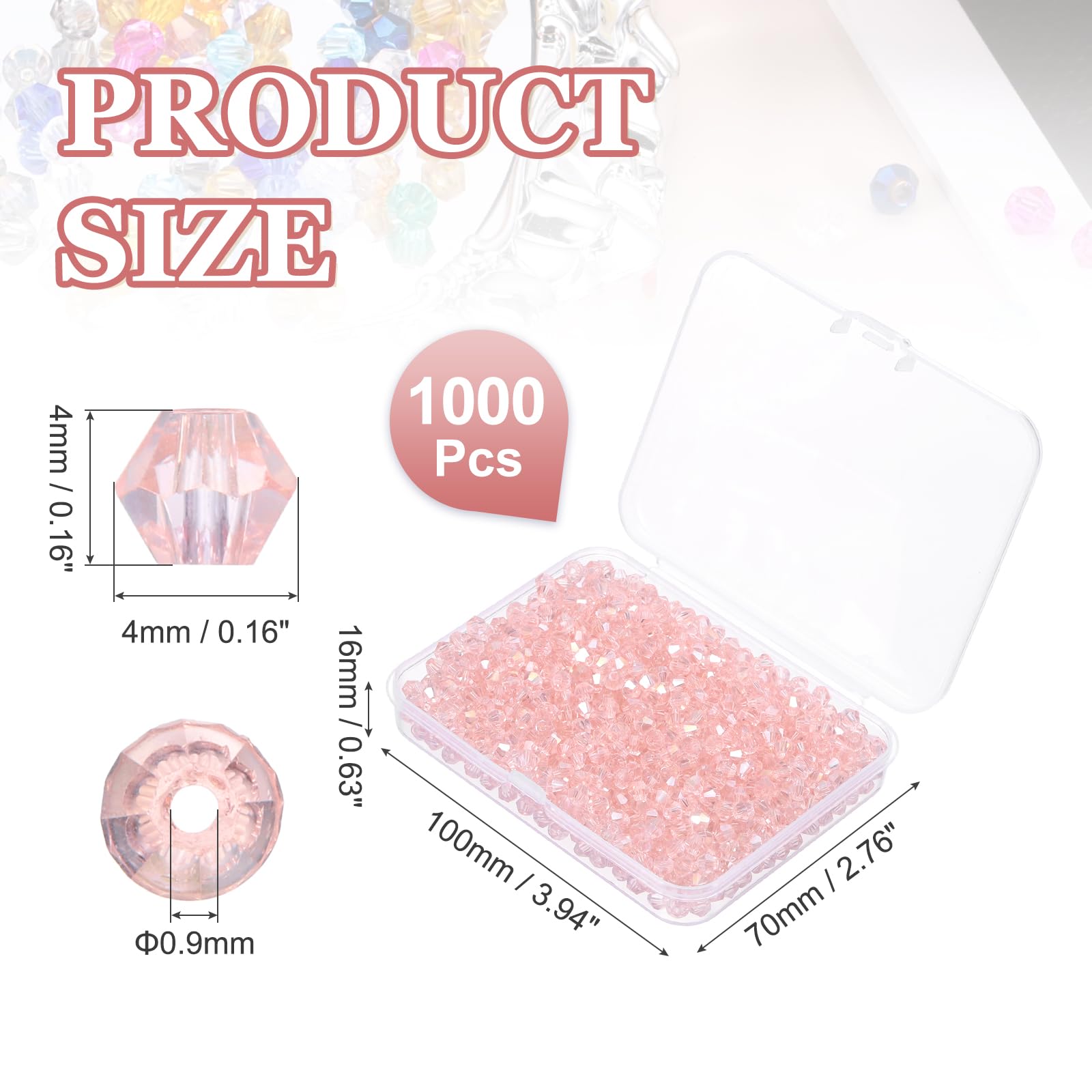 PATIKIL 1000pcs 4mm Bicone Glass Crystal Beads, Faceted Glass Spacer Beads with Box for Jewelry Making Bracelet Necklace Earrings DIY Suncatcher Craft, Pink AB - Image 2