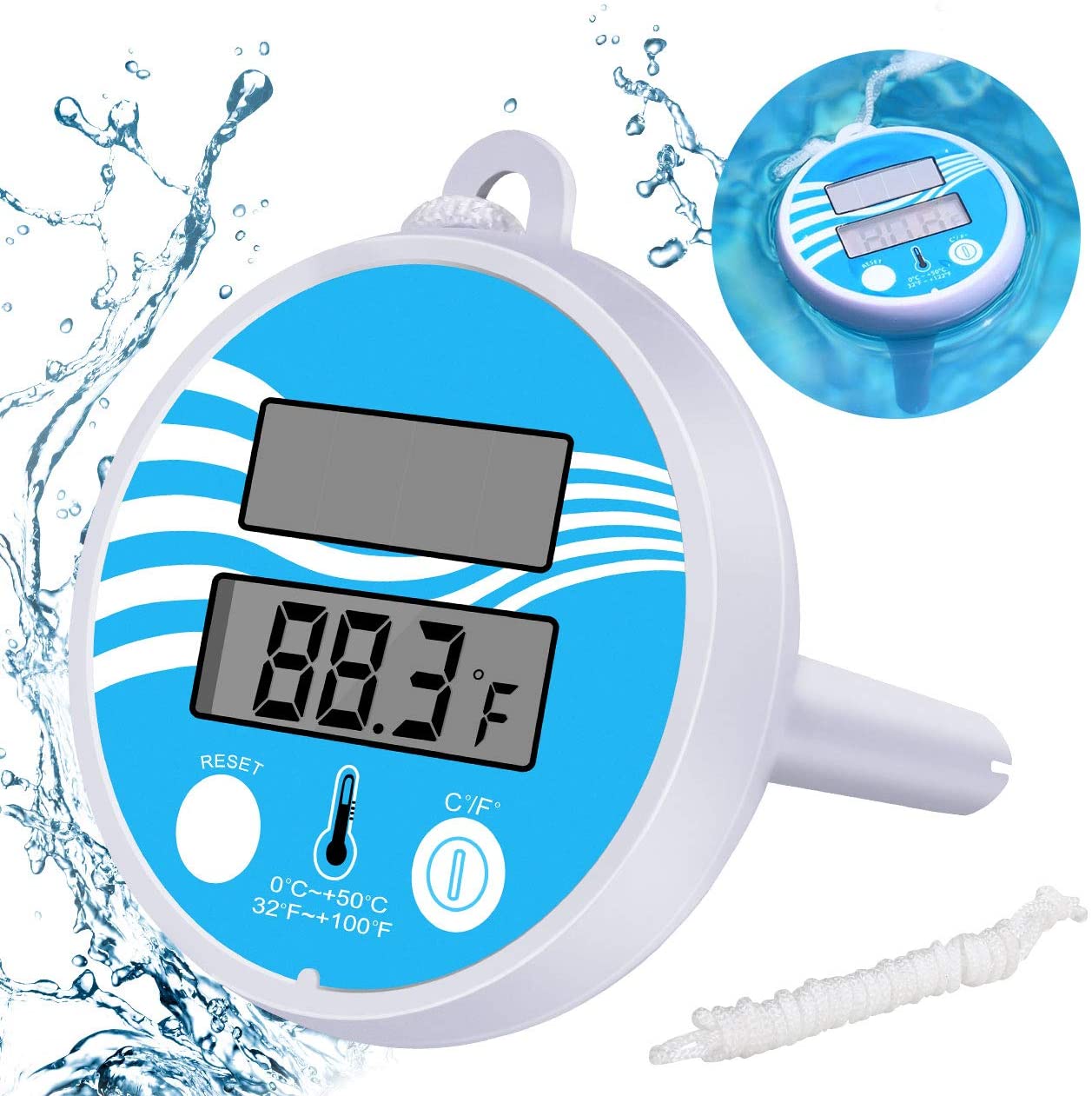 Thermometre Piscine, Thermomètre de Piscine Solaire Numérique avec Grand écran LCD Facile à lire, Thermomètre Flottant Pour Piscines Extérieures et Intérieures et étangs