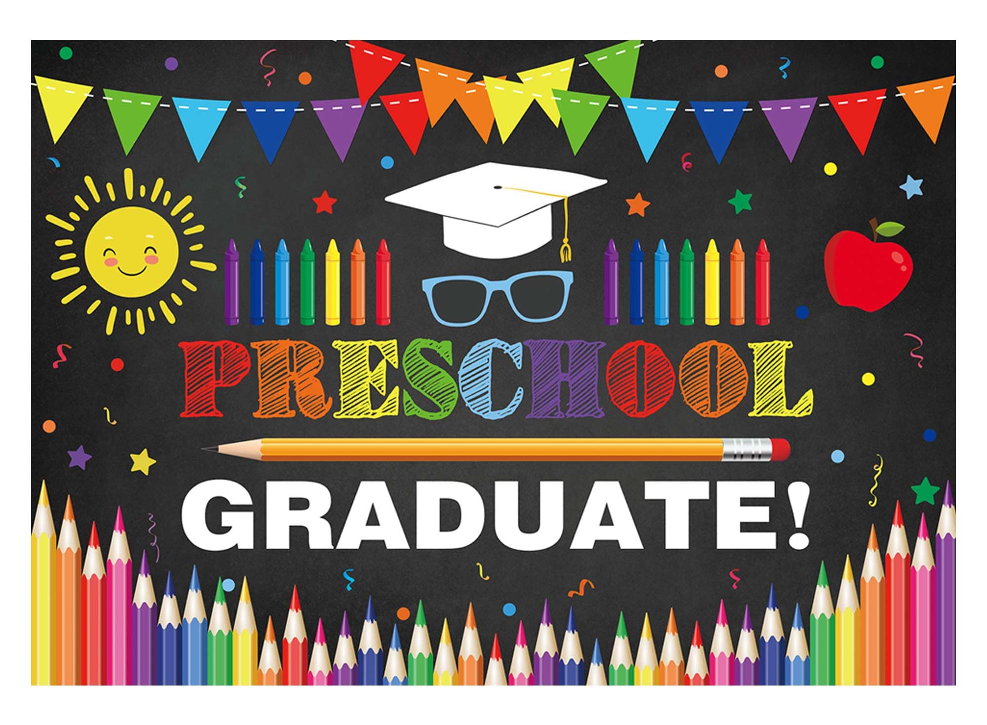 Allenjoy 82" x 59" Preschool Graduate Backdrop for Kids Photography School Prom Party Supplies Decoration Banner Kindergarten Pre K Congrat Grad