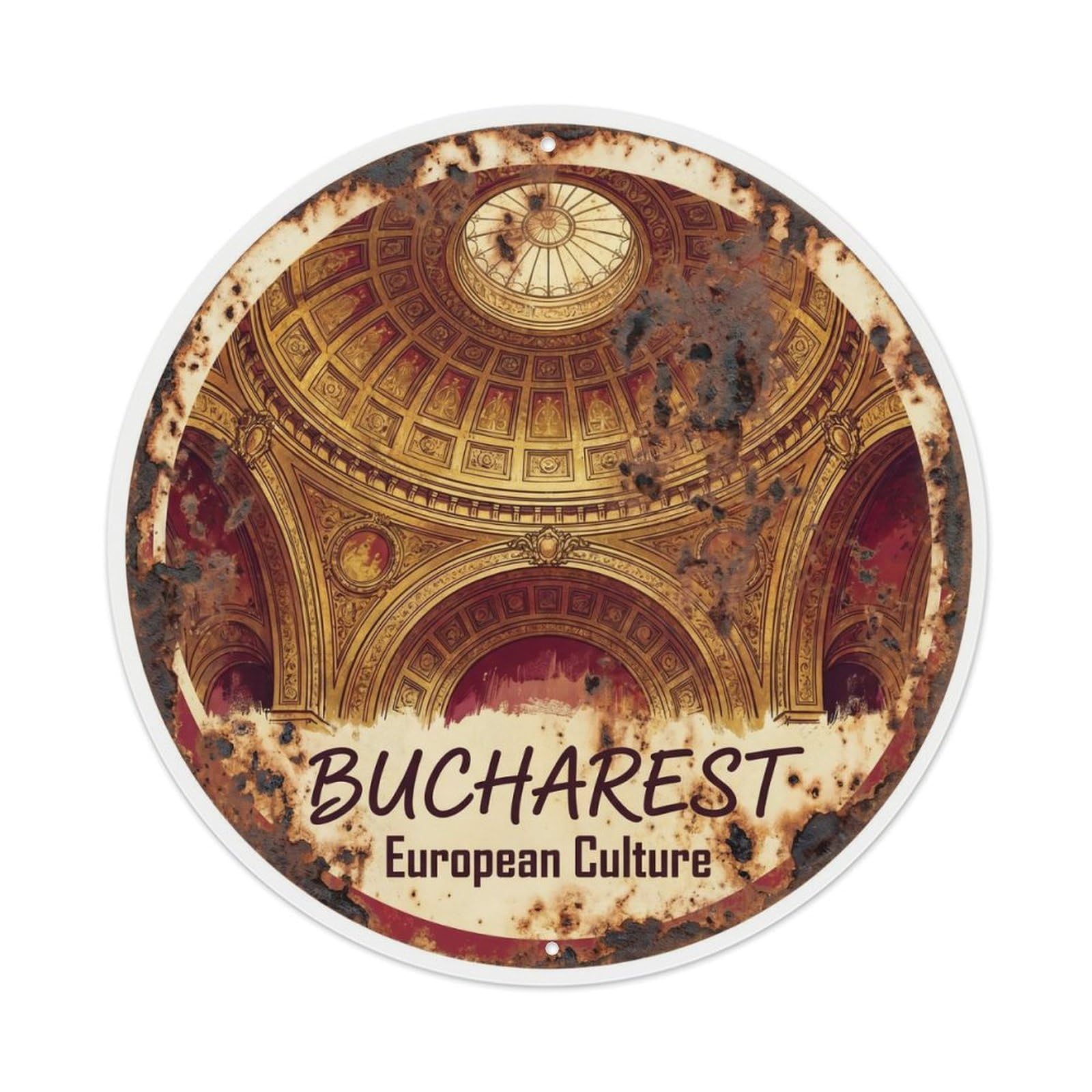 Vintage Travel Bucharest Athenaeum European Metal Tin Sign