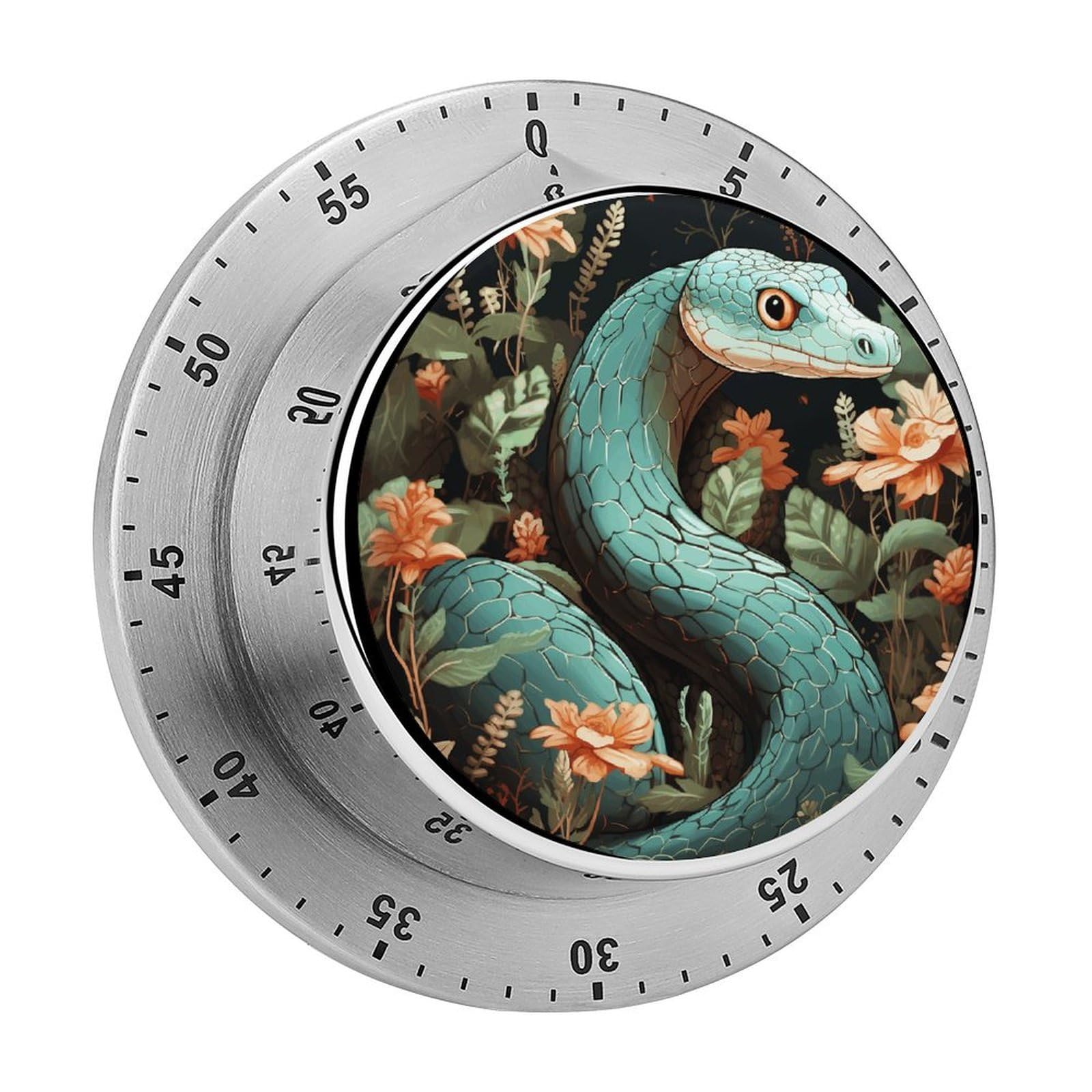 Snake and Flower Kitchen Timer Chef Cooking Timers Clock with Loud Alarm Exquisite Stainless Steel Mechanical