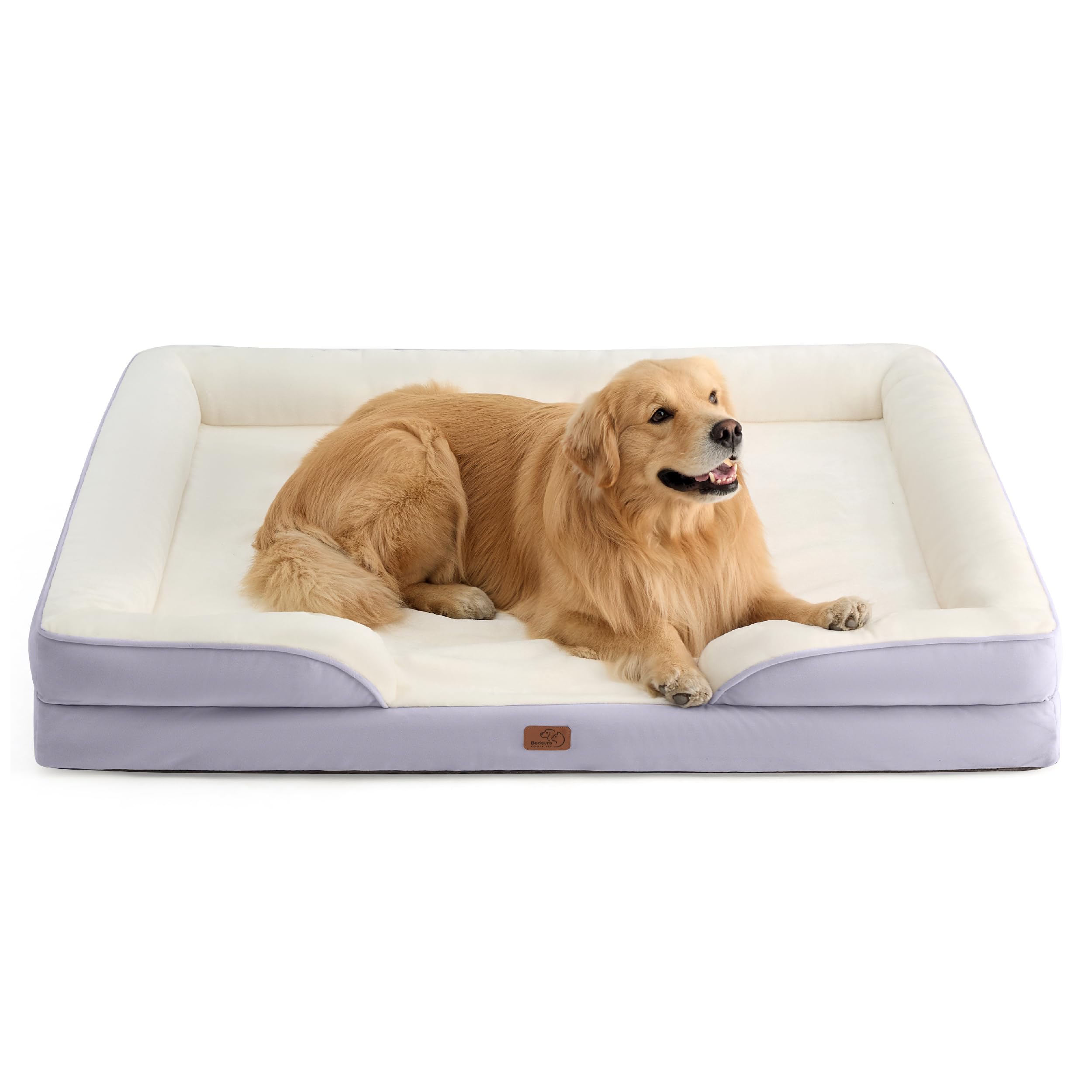 Bedsure Letto per Cani Grande 134x106x20cm - Divano per Cani Taglia Grande in Uovo Foam, Colore Lilla, Cuscino per Cani Sfoderabile e Lavabile