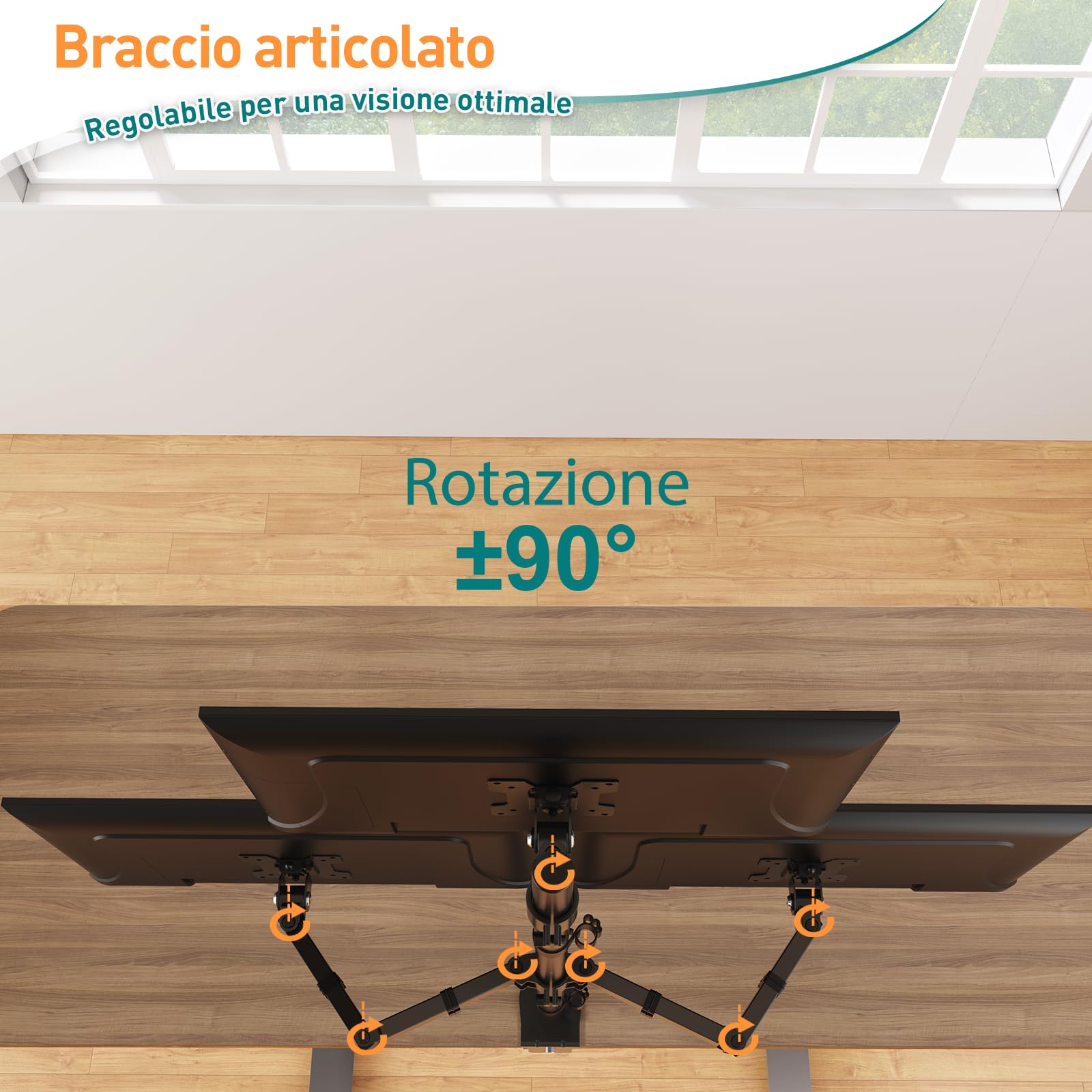 ELIVED Supporto per monitor 3 monitor per schermi da 17 a 32 pollici, braccio a tre monitor, altezza regolabile, asta alta 80 cm, max. 8 kg per braccio, VESA 75/100 mm, EV4013