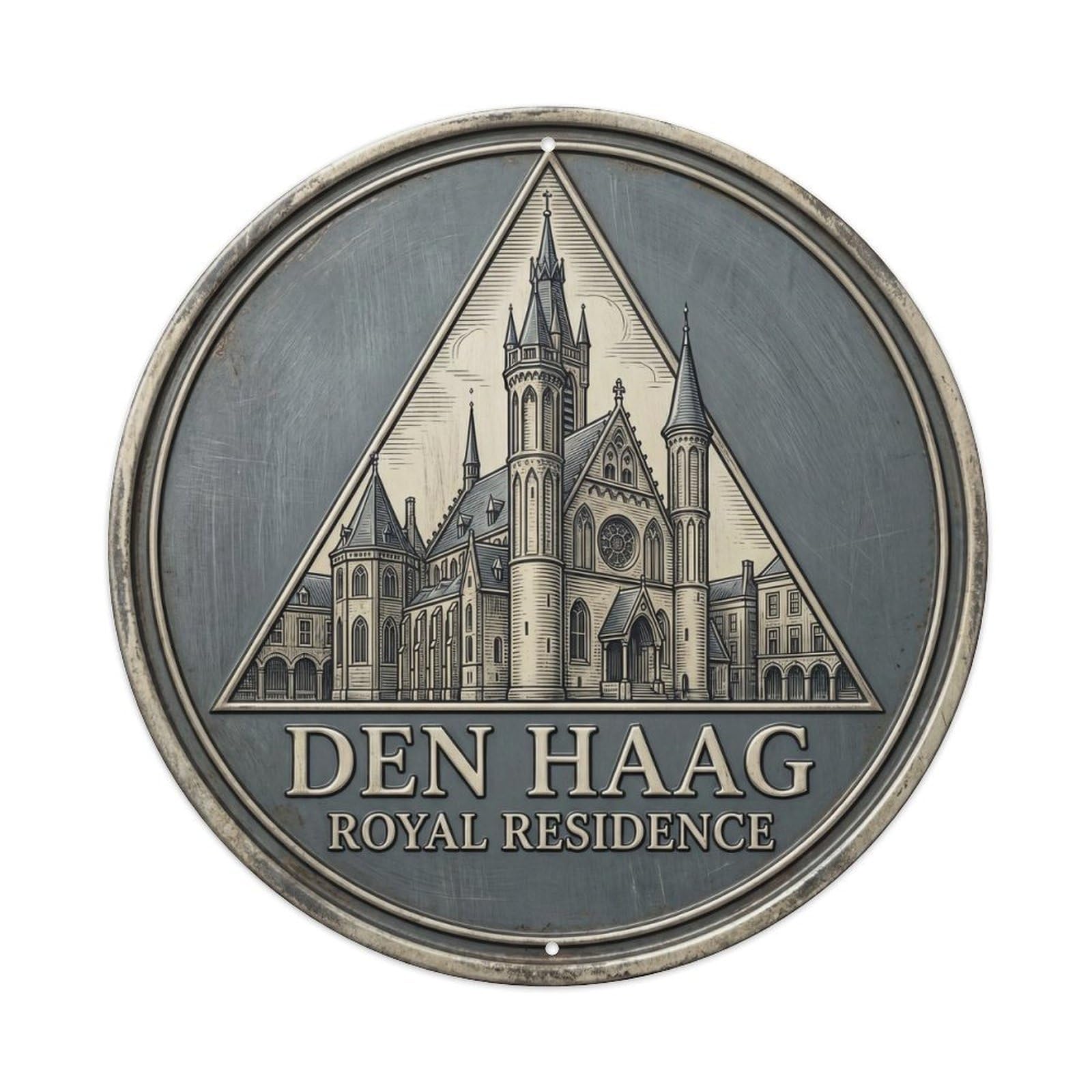 Vintage Travel Parliament Hague Metal Tin Sign Plaque Wall Decor for Cafe, Club Bar, Office, Home Garden Round Metal Poster 8x8Inch