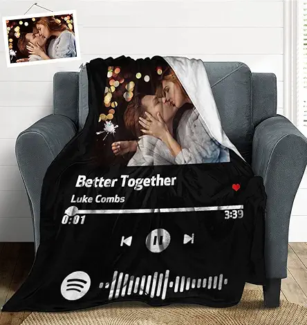 Personalized Spotify Code Music Blanket,Customized Blankets with Photos...