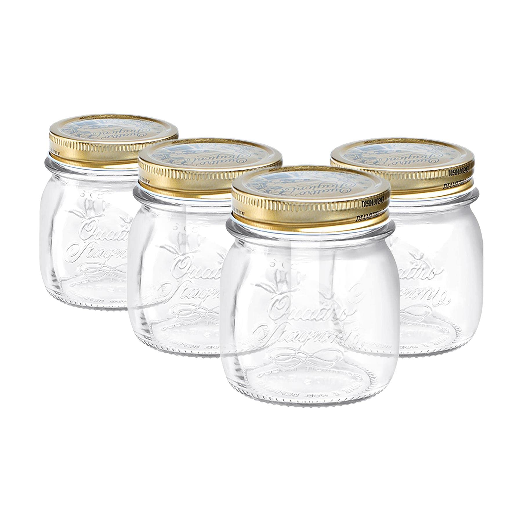 Bormioli Rocco 4x Clear 250ml Quattro Stagioni Glass Preserving Jars - Airtight Screw Lids Storage Canning Mason Jam Preserve Container Set