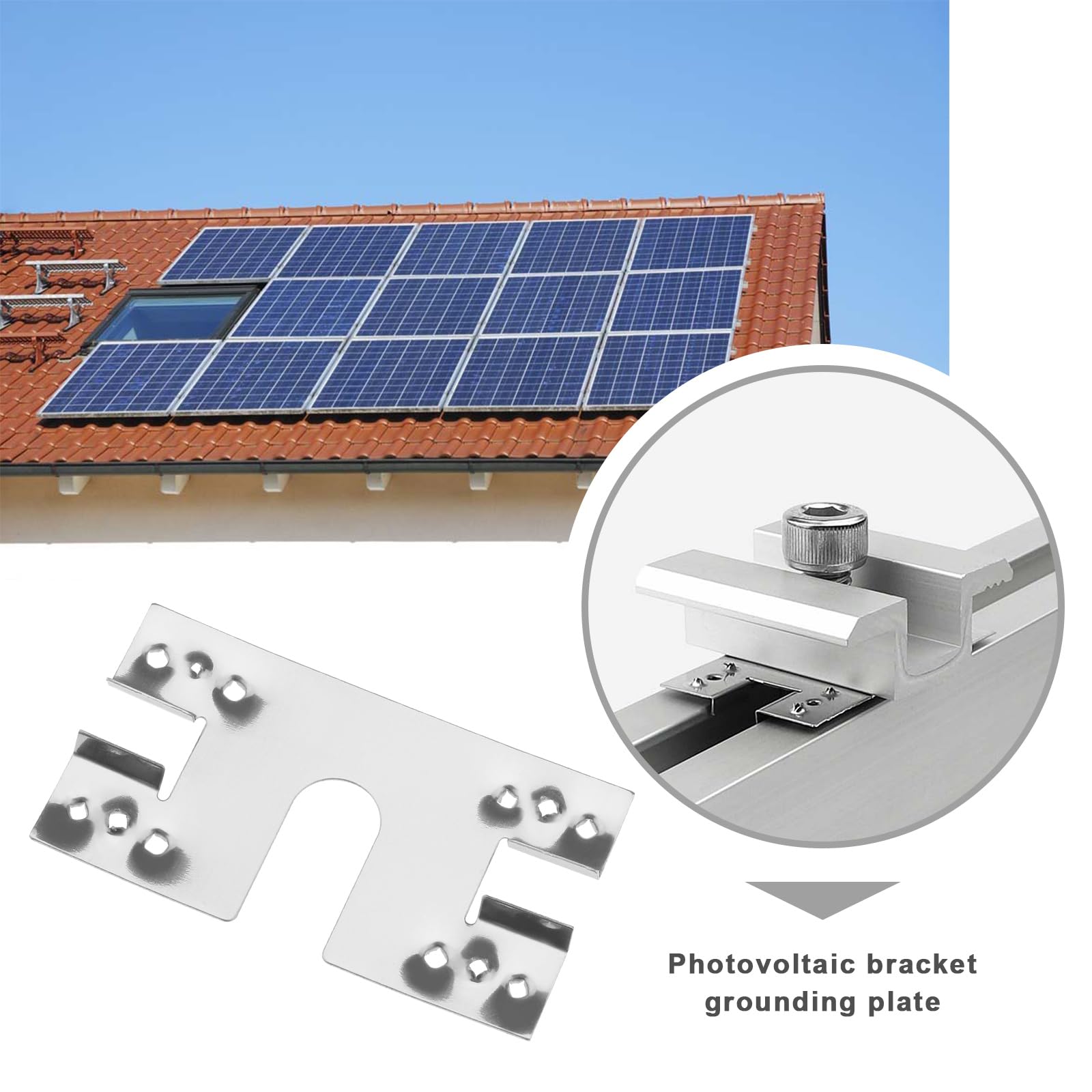 SG Store Lot de 100 feuilles conductrices de terre photovoltaïques en acier inoxydable pour la mise à la terre des systèmes photovoltaïques solaires 28 x 50 mm