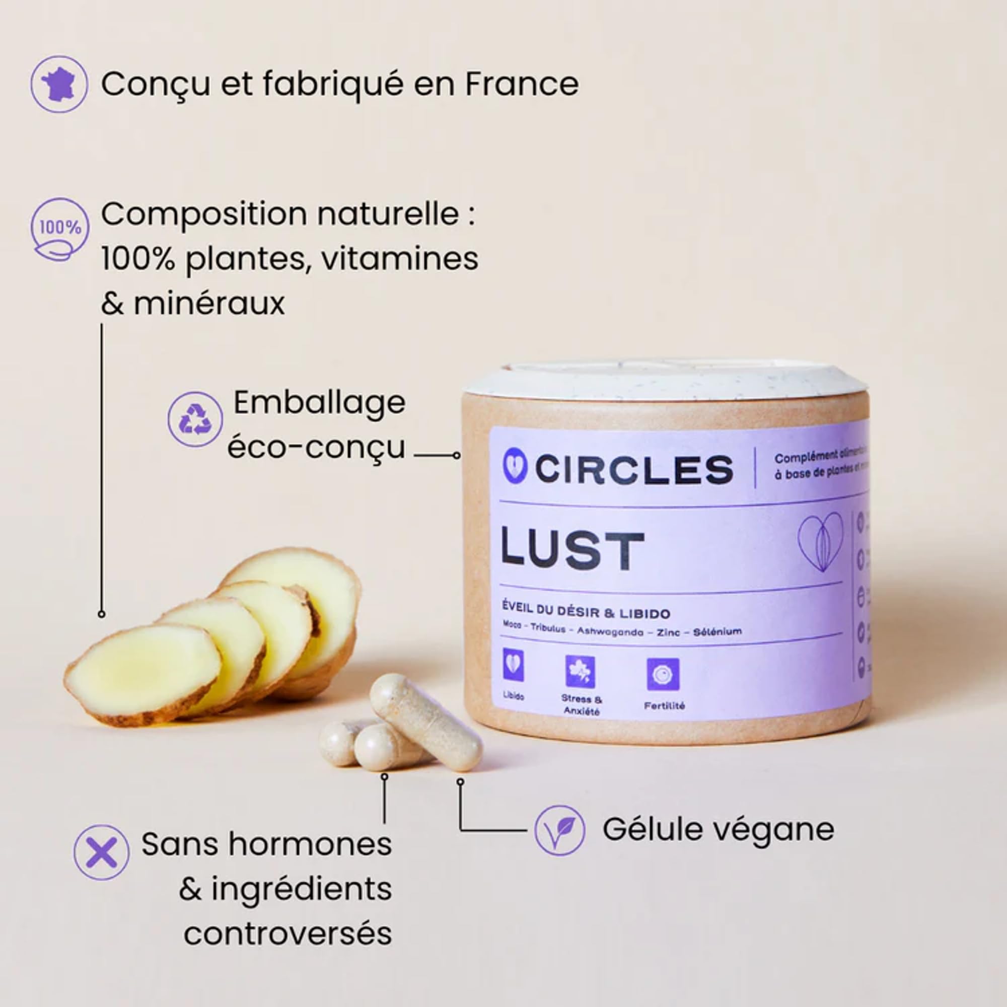 Vitalité, Libido & Énergie | Maca, Ashwagandha, Tribulus, Zinc, Vitamines B6-B9 | Équilibre hormonal & bien-être intime LUST Femme