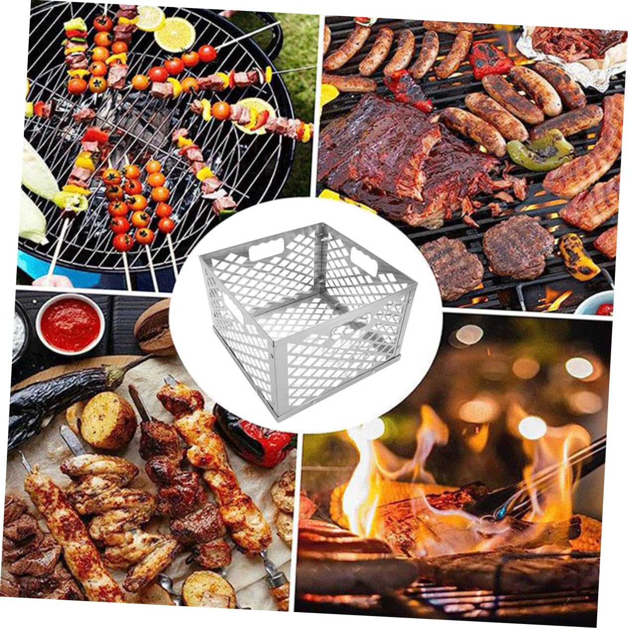 Stalowa Kosz Drzewny Do Wędzarni Offsetowej Wielokrotnego Użytku Pojemnik Akcesorium Do Grillowania Łatwe Czyszczenie i Barbecue