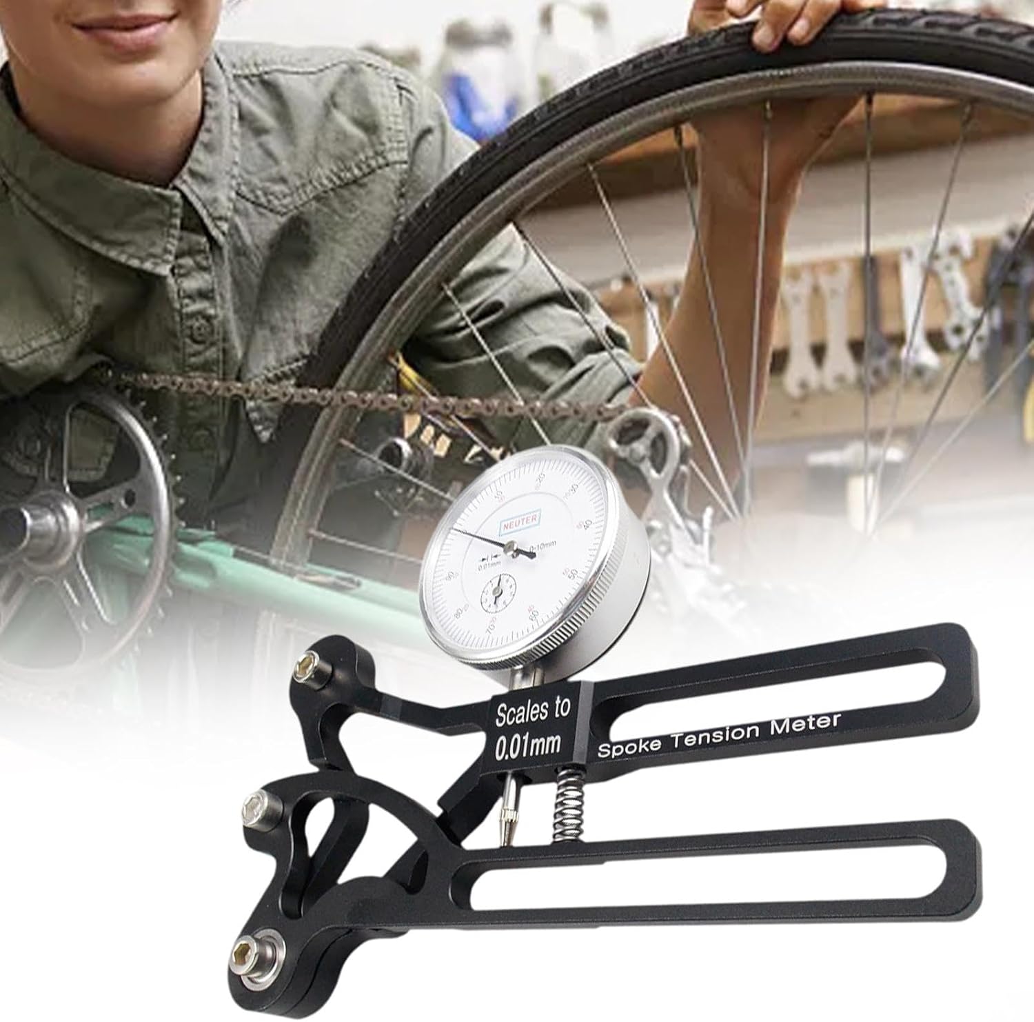 Bicycle Spoke Tension Meter with Display Clock, Professional Aluminum Alloy Wheel Maintenance Tool for Repair