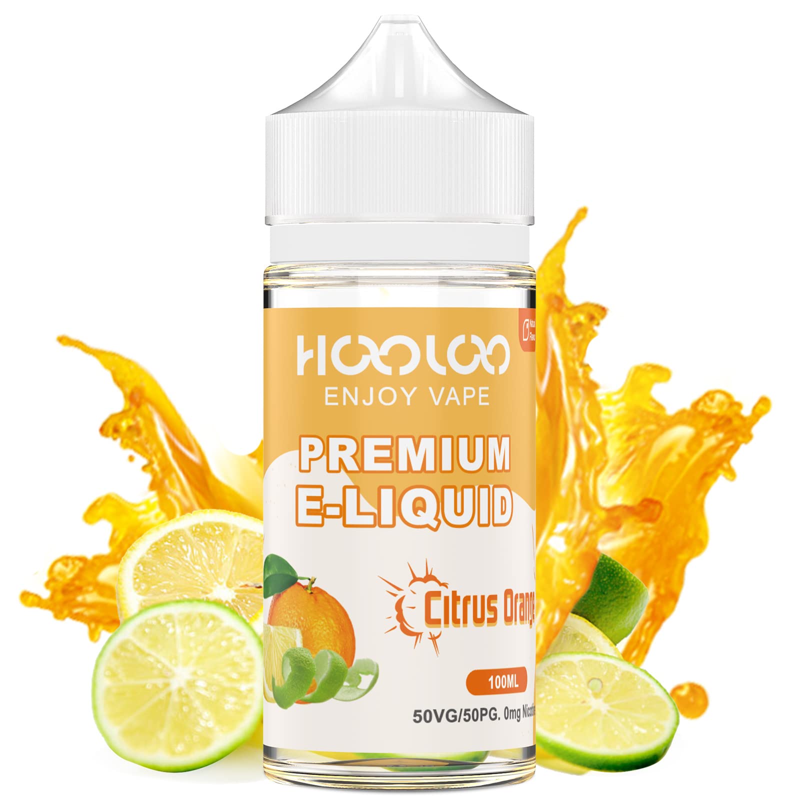 HOOLOO Vape Liquid No Nicotine, 100ml E Liquid for Vape Electronic Cigarettes E Cig Vape Pod Kit, 50 VG/50 PG Nicotine Free Vape Juice - Made in USA (Citrus)