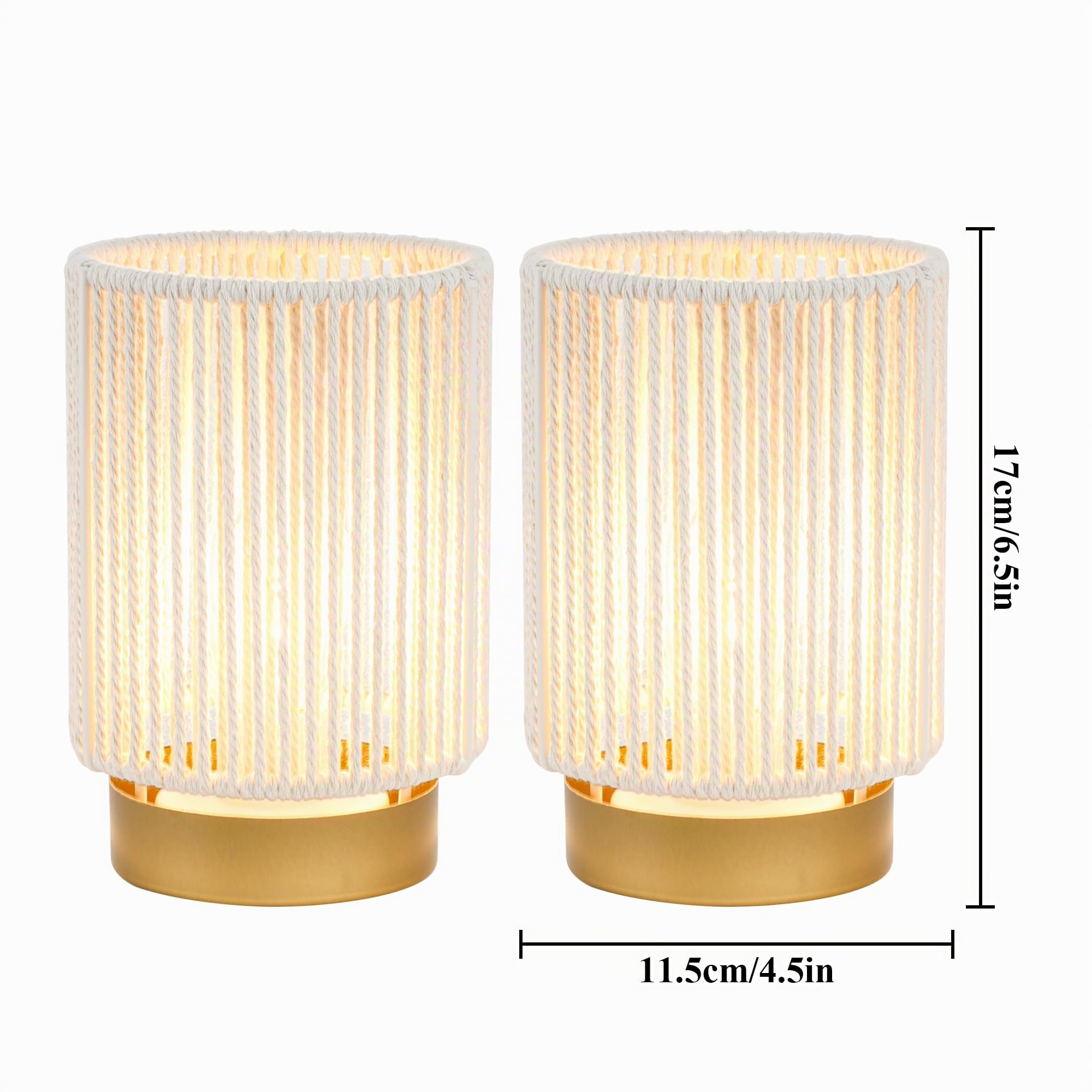 JHY DESIGN Set di 2 lampade da tavolo in corda di cotone intrecciato, altezza 17 cm, funzionamento a batteria, con timer di 6 ore accanto alle lanterne, ideale per soggiorno, camera da letto