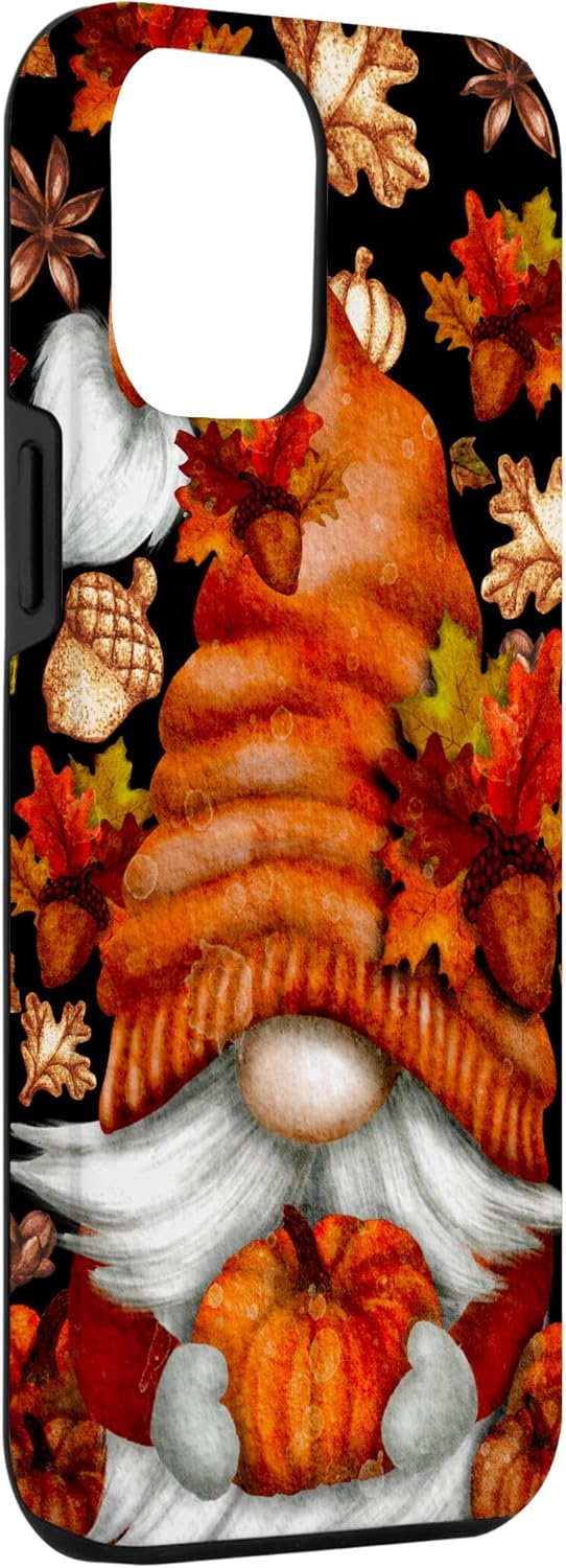 Cute Thanksgiving Pumpkin Autumn Leaves Pattern Fall Gnome Case for iPhone 12 Pro Max