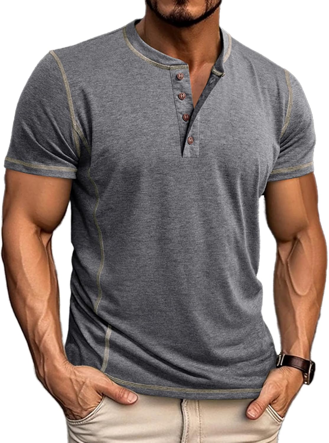 Mens Short Sleeve Shirts Casual Cotton Basic Henley Shirts Summer Lightweight T-Shirts