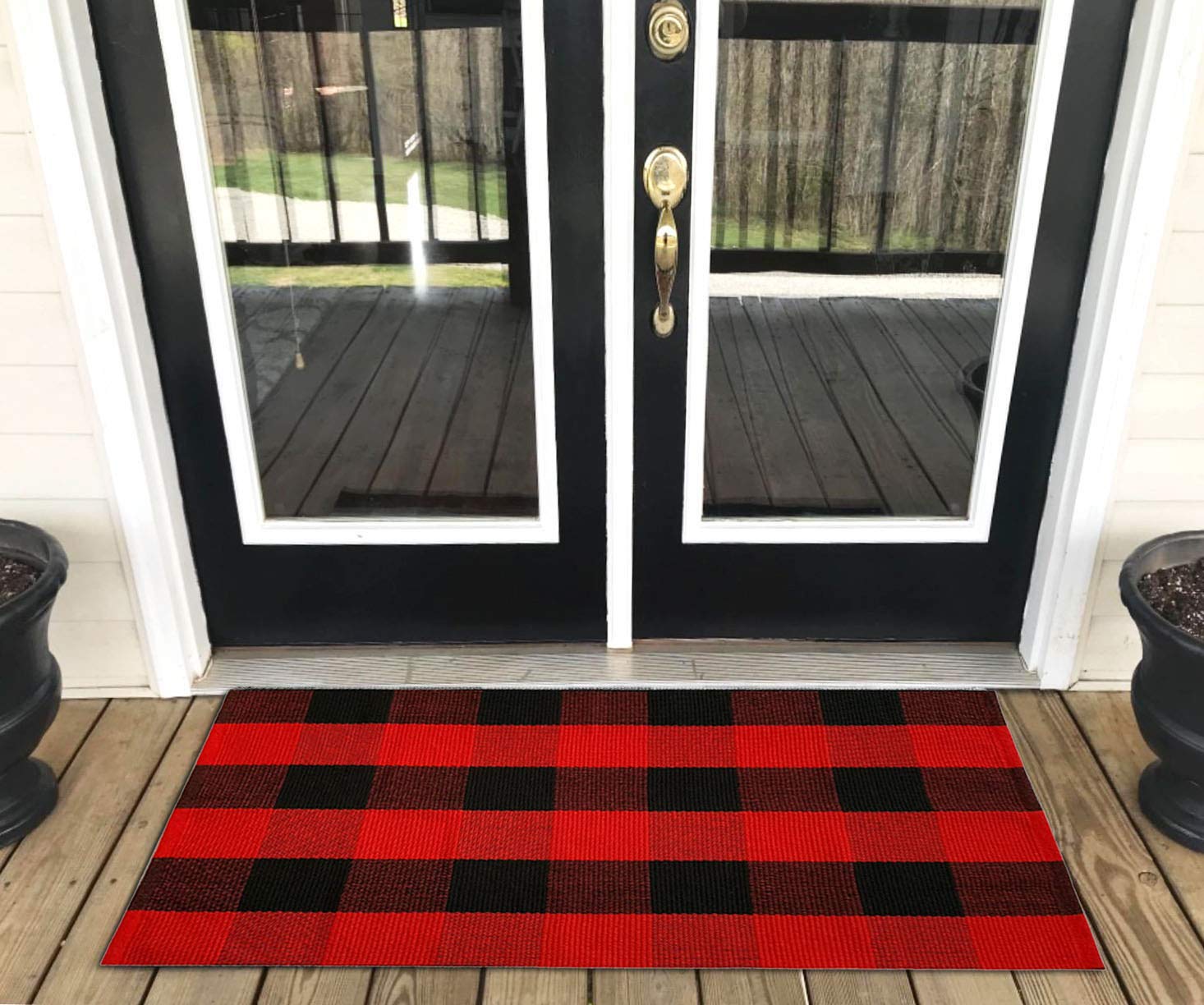 LEVINIS Christmas Door Mat 2'×3' for Kitchen/Bathroom/Entry Way/Laundry Room/Living Room, Red&Black