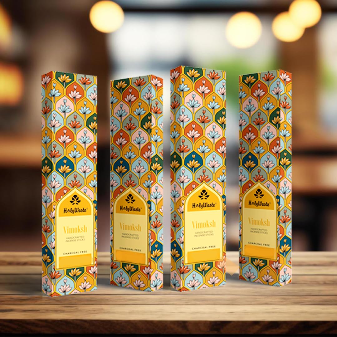 HolyWaste Vimoksh Incense Sticks (Amber) Made with Dry Mix Flower- Pack of 4 (35 Sticks in Each Box) Charcoal Free, Non Toxic Agarbatti for Prayer & Home Fragrance - Long Lasting Fragrance-image-38