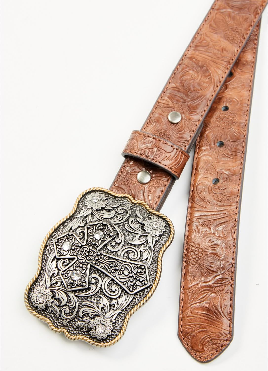 Shyanne Girls' Cross Buckle Floral Embossed Belt - SGAFA24BT1-BN 22