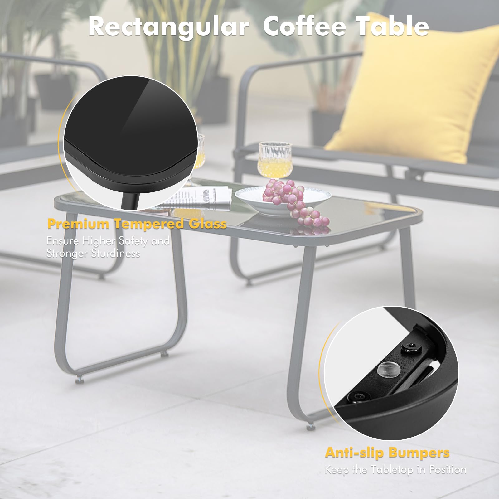 KOMFOTTEU Ensemble de Salon de Jardin 4 Pièces pour 4 Personnes, Set de Meubles de Jardin, avec 2 Fauteuils, 1 Canapé et 1 Table Basse, Mobilier d’Extérieur, Noir, pour Cour, Patio, Terrasse