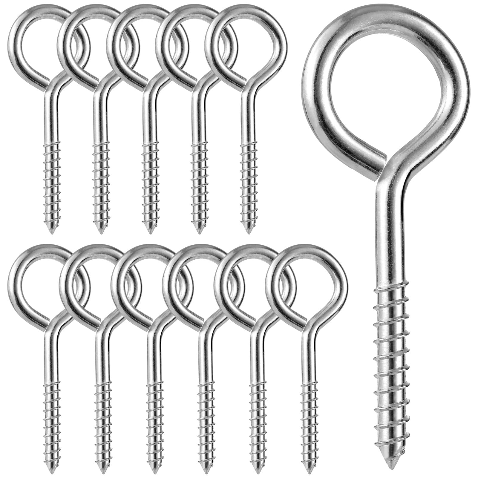 YGAOHF 5 Inch Large Eye Hooks Heavy Duty - 12 Pcs Eye Bolts Screw in Hooks Stainless Steel 500LBS Breaking Strength, Strong Eye Screws for Wood,