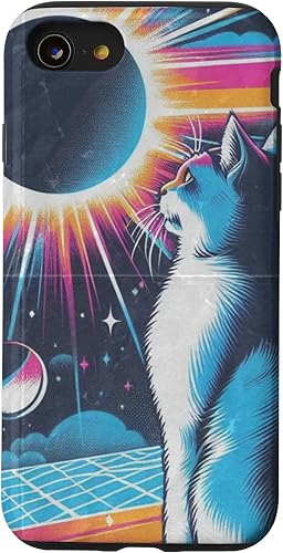 Miniatura 31 de iPhone 12 mini Cat Solar Eclipse - Synthwave Retro Poster Style Case