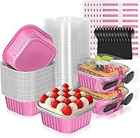 Vista 10 de Mini moldes para pasteles de 10 oz con tapas, paquete de 40 moldes de papel de aluminio para brownies, moldes desechables tipo ramekins