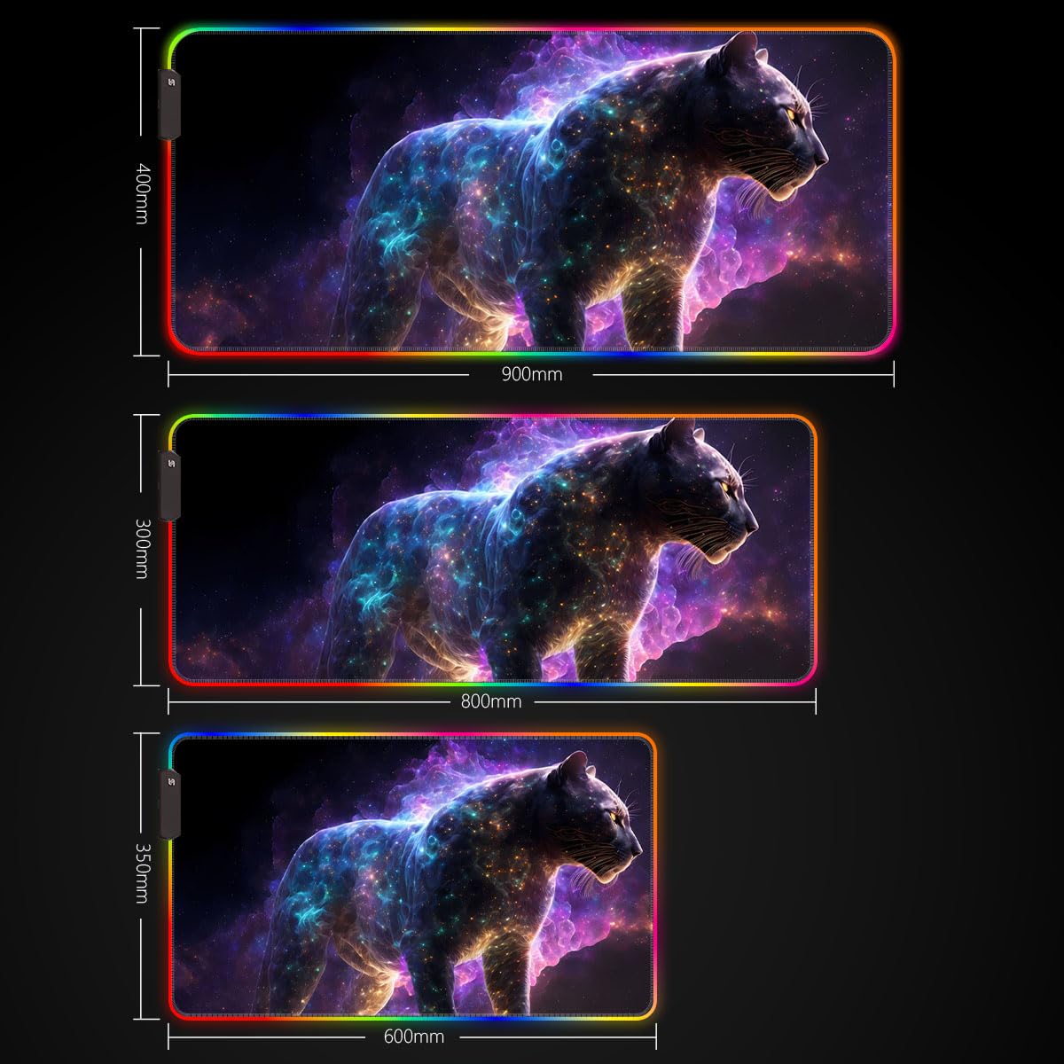 Grand Tapis de Souris de Jeu RGB XXL 14 Modes d'éclairage LED étendu pour Clavier, Tapis de Souris Souple pour Ordinateur Portable, PC, Bureau de Jeu, Animal panthère 15,7 x 35,4 Pouces