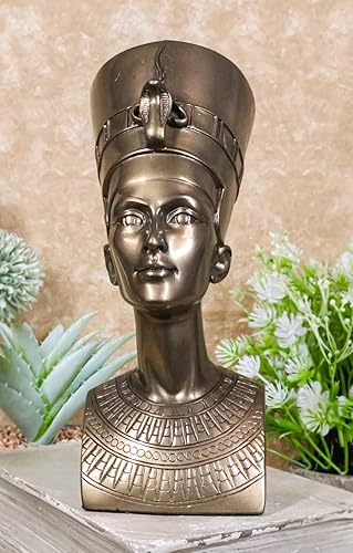 Miniatura 3 de Ebros Gift Estatua de busto de retrato solemne nefertiti de reina egipcia clásica bronceada, 7 pulgadas de alto, hermosa escultura de figura real de