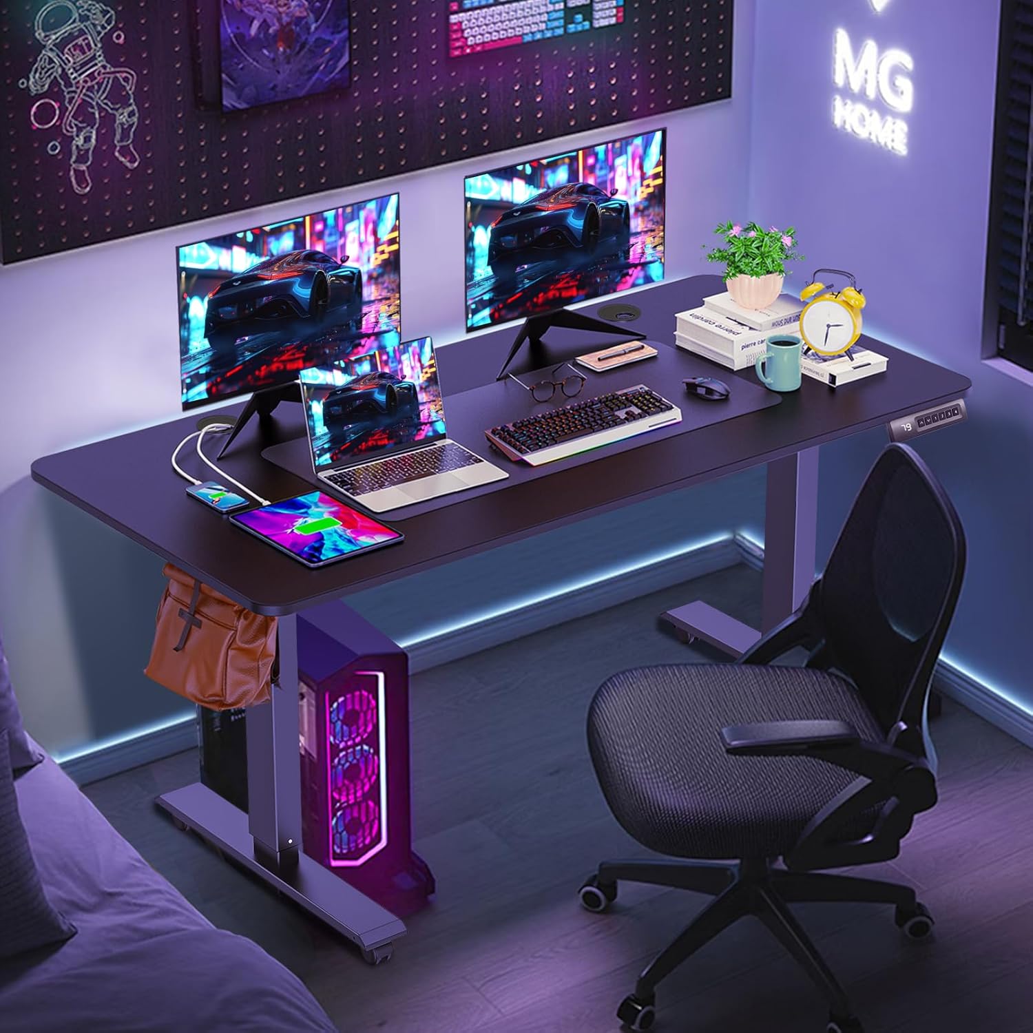 Electric Standing Desk 48 x 24 Inches Adjustable Height Sit Stand Up Desk for Home Office Computer Workstation with 2 USB Ports 3 AC Power Outlets Memory Preset and Wheels, Black