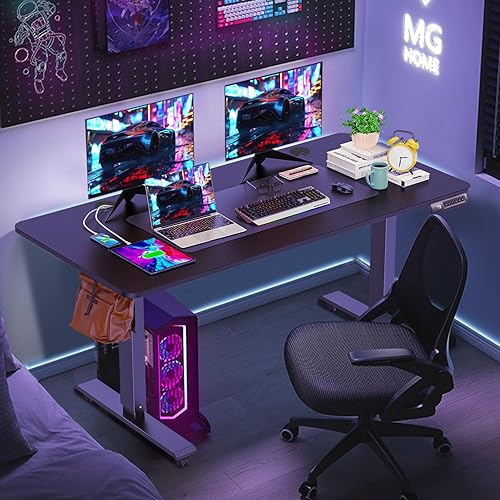 Miniatura 2 de KORGOL Escritorio eléctrico de pie de altura ajustable con estación de carga 4 alturas preestablecidas fáciles de instalar rango de elevación de 27