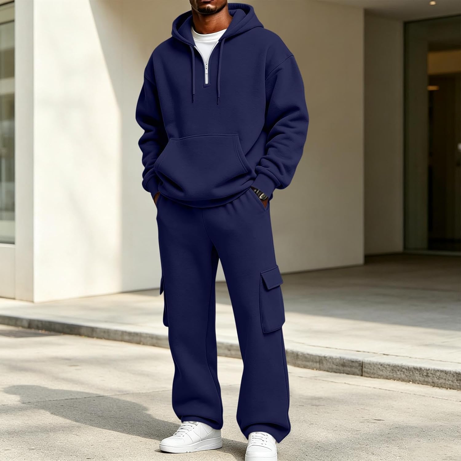 Sweat Suits Men 2 Piece Tracksuit Half Zip Hoodie Cargo Sweatpants Sets