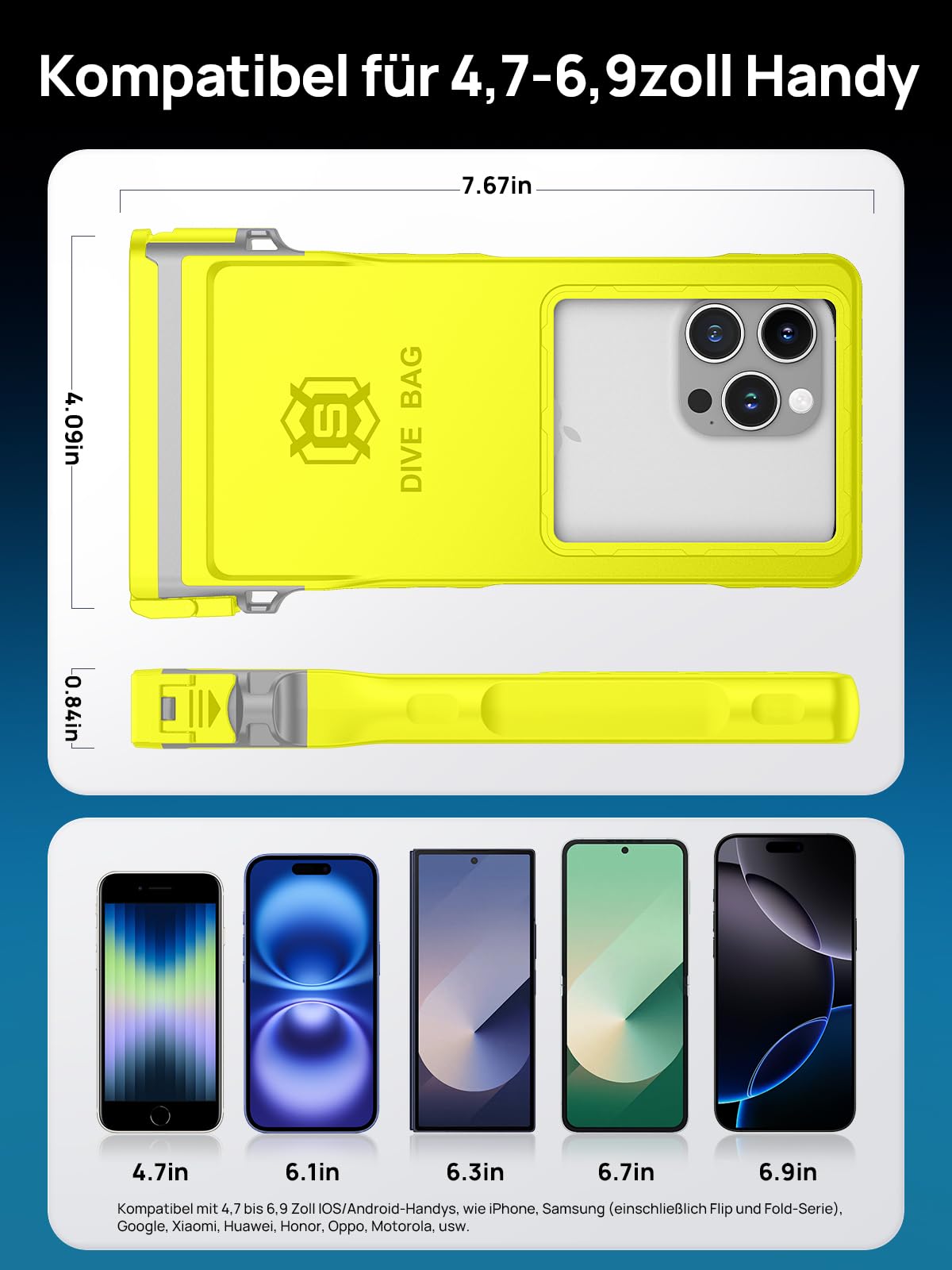 Lanhiem wasserdichte Handyhülle Universelle, Professionelle IPX8 Wasserfeste 15M Tauchen Handytasche [Unterwasser Touchscreen] Case für iPhone Samsung Google Xiaomi und 4.7-6.9'' Handy, Gelb