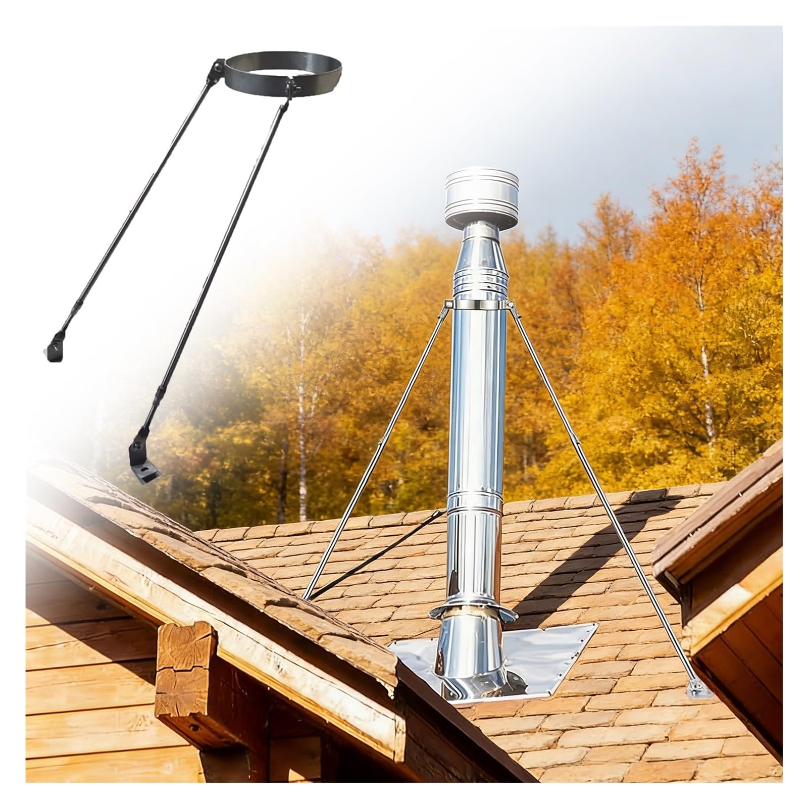 JYHHGDS Heavy-Duty Adjustable Stainless Steel Roof Bracket Kit for 3"-10" Stove Pipe, Weatherproof Chimney Support for Wind & Snow (6.2" Diameter)