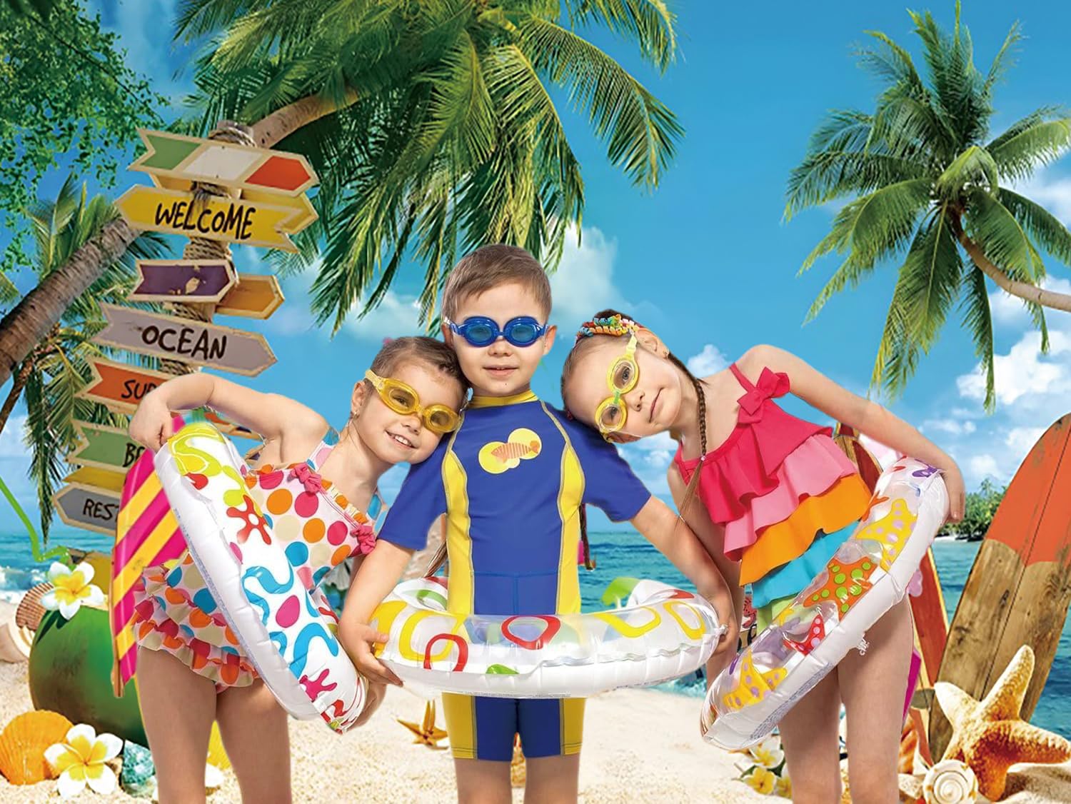 2.4x1.8m Sfondo Spiaggia estate tropicale palme mare isola blu mare cielo fotografia sfondo matrimonio baby shower compleanno Hawaii Aloha Luau Party decorazioni banner Photo Booth Props