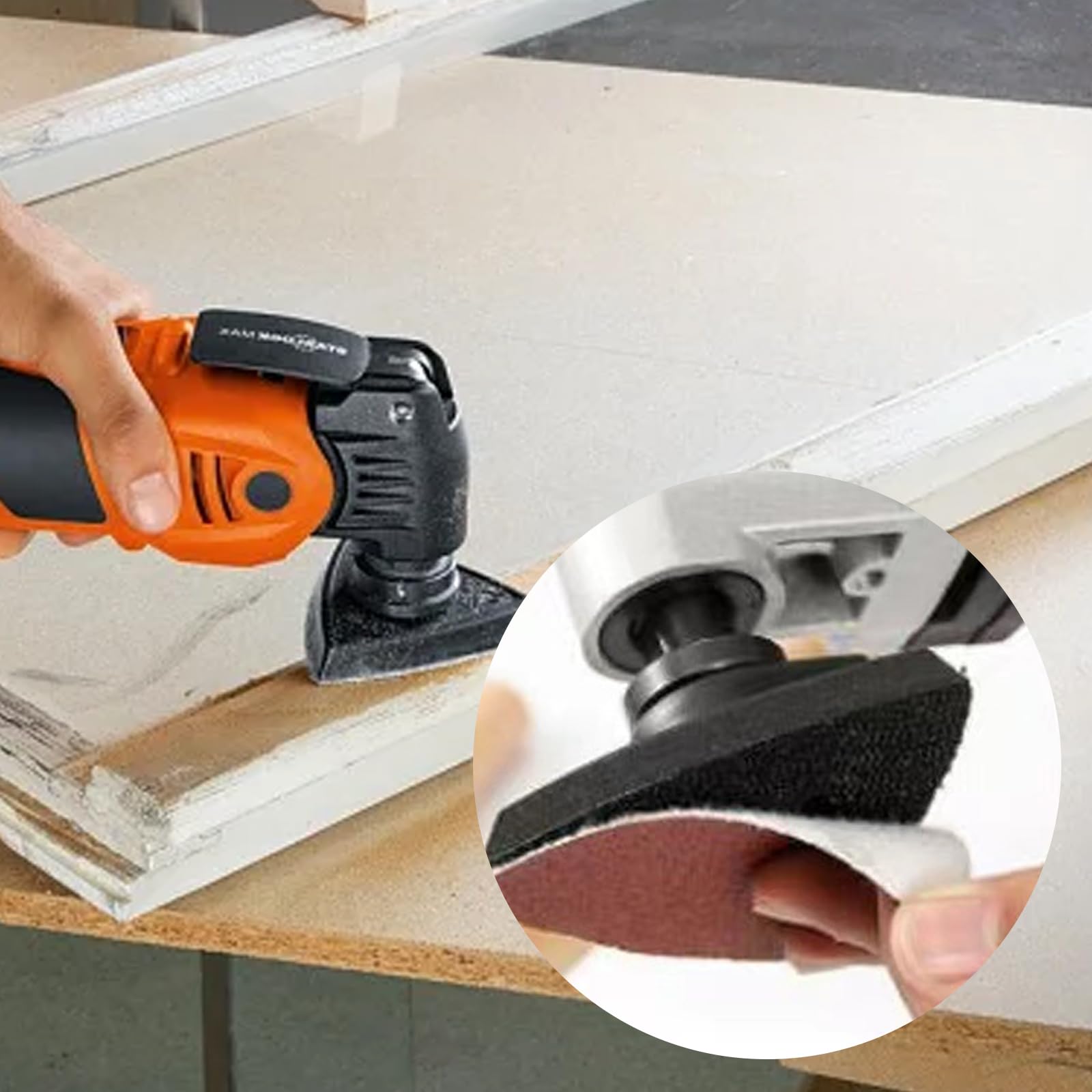 4 piastre abrasive Multitool da 80 mm, triangolari, con 8 fogli di carta vetrata per legno, metallo, plastica rigida, intonaco, levigatura, rimozione della ruggine