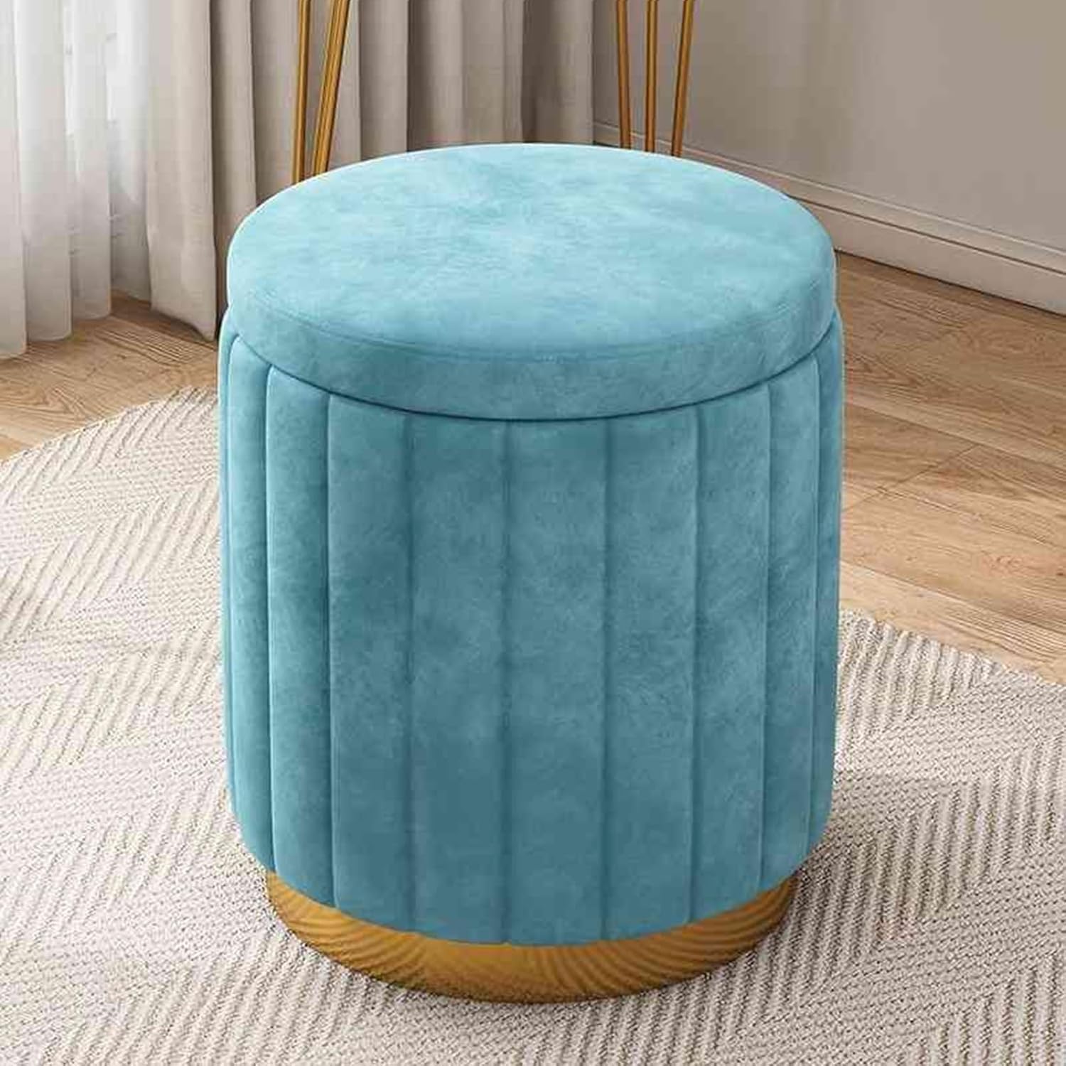 Pouf de rangement velours grande capacité tabouret rembourré doux robuste