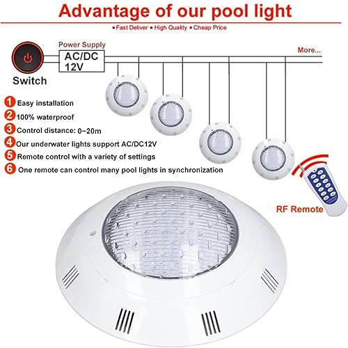 Miniatura 8 de Luces de piscina impermeables de 25 W, 36 W, 45 W, luz subacuática LED AC12V, luces sumergibles que cambian de color con control remoto para patio,