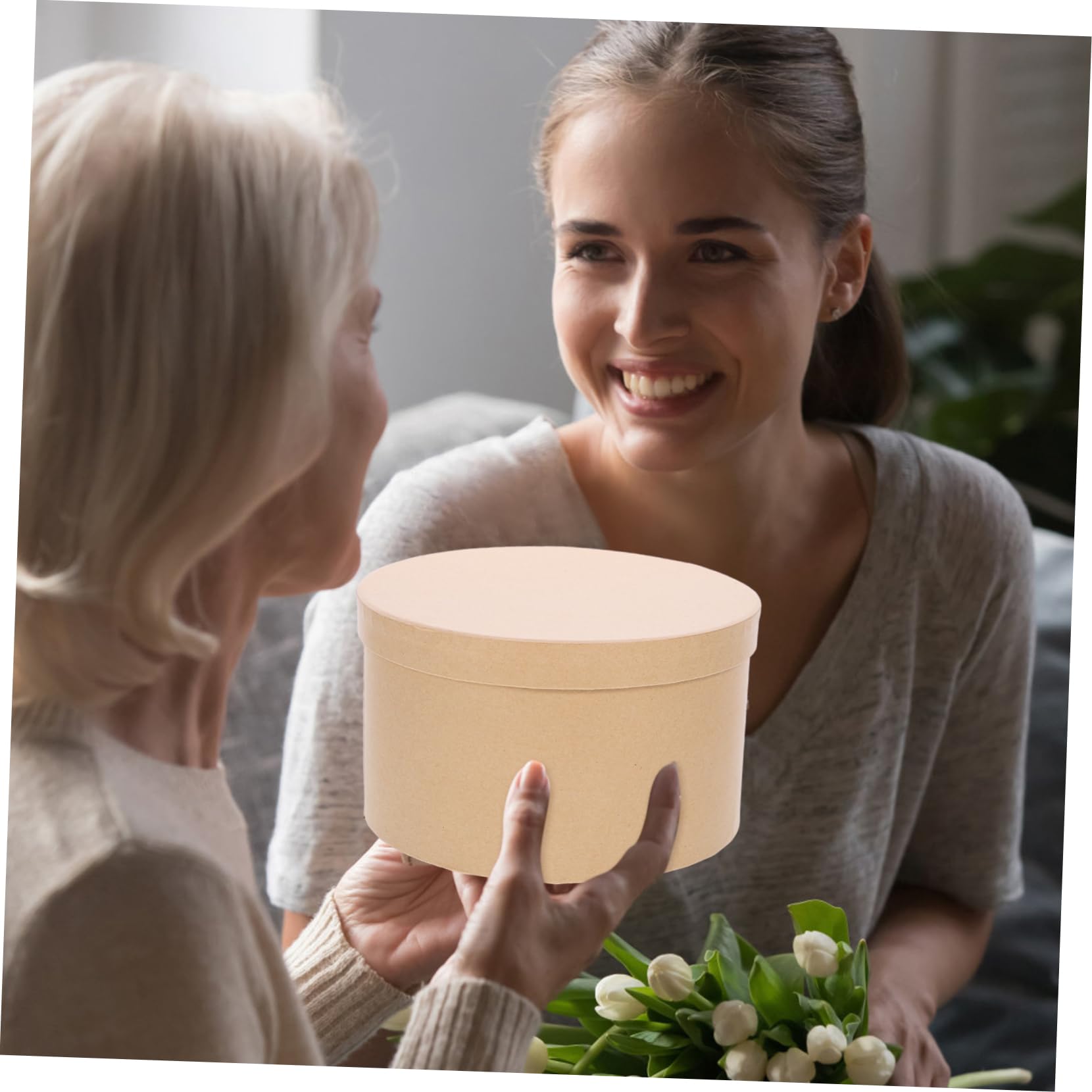 Runde Geschenkbox aus Kraftpapier, 1, 5 Stück für Feste | Khakifarbene Deko Schachtel, Elegante Form, nicht Leicht Abnutzbar, zum Verpacken von Süßwaren und Kleinen Accessoires