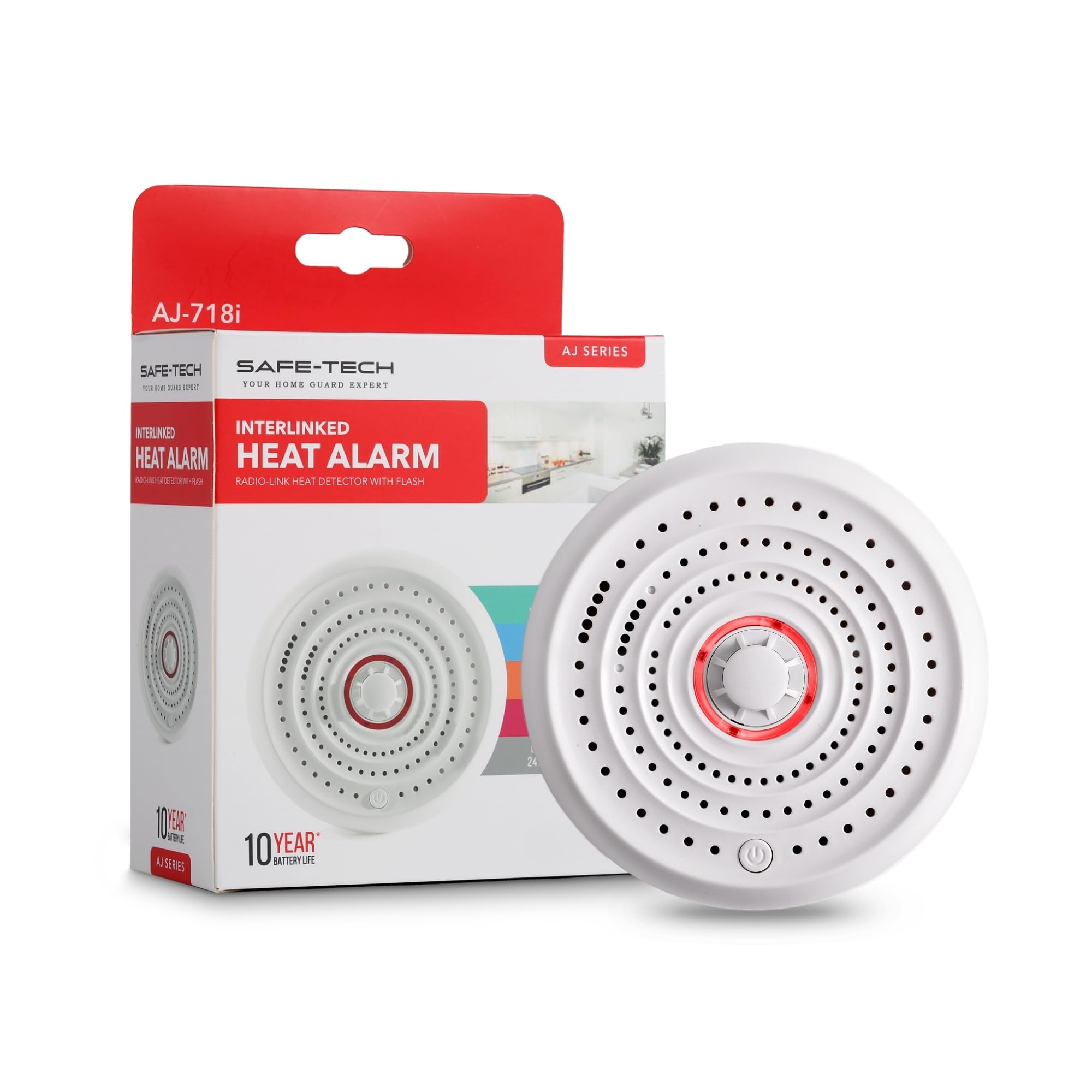 SAFE-TECH Radio Interlinked Heat Alarm, BS EN 5446-2:2003 Wireless Interlink Heat Detector for Kitchen 10 Years Sensor Interlinked Heat Alarm for Home Long Life Tamper Proof Heat Alarm for Scotland