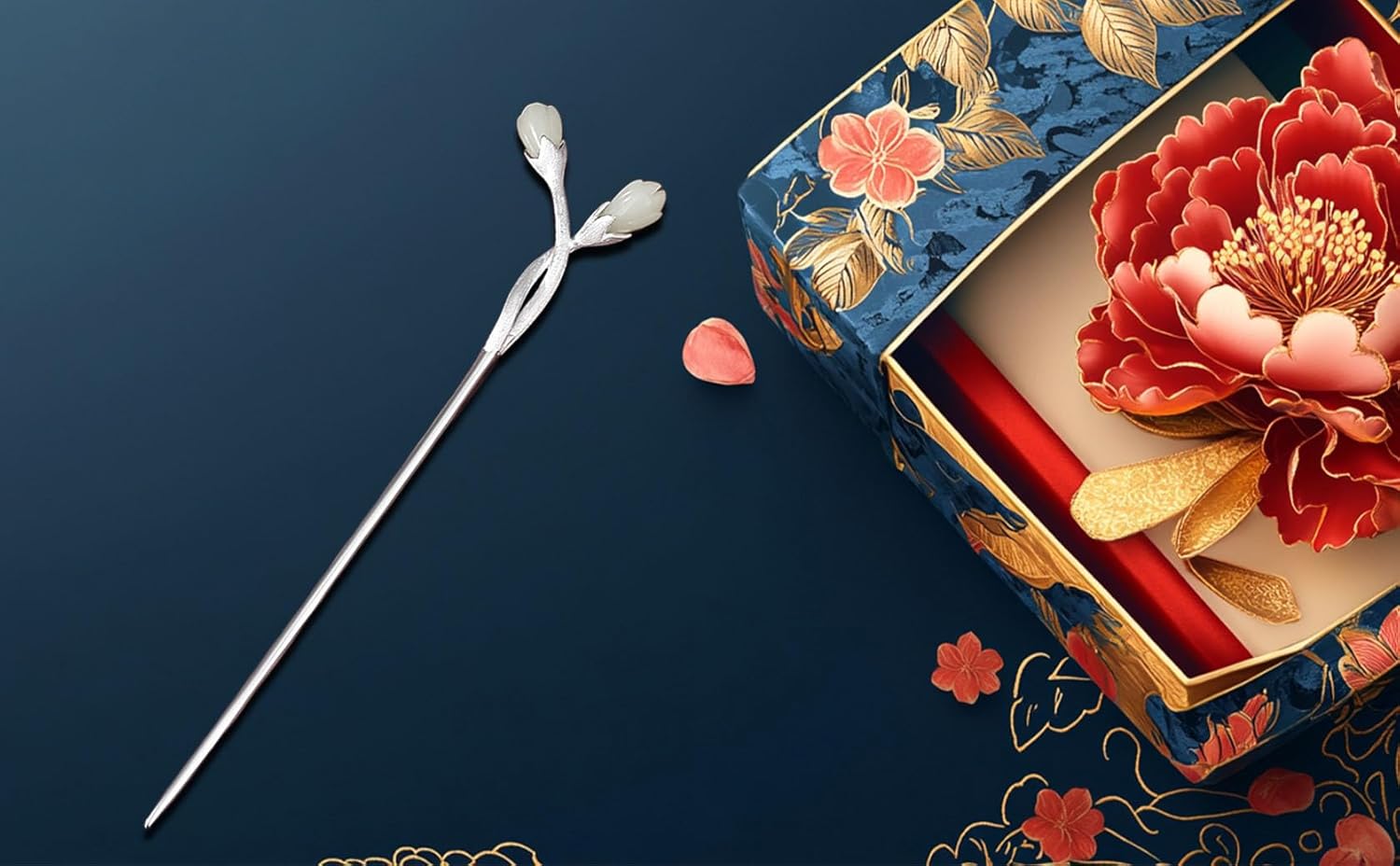 HangErFeng 925 Silver Hairpin Magnolia Flower Shape Accessory Hairclip 801