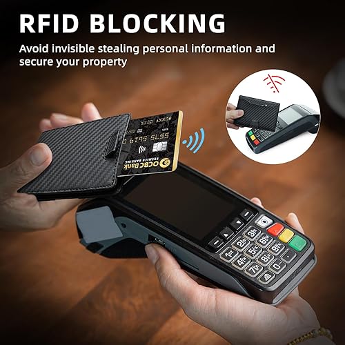 Miniatura 5 de Cartera minimalista delgada para hombre, cartera con clip para dinero, carteras plegables para hombre, cartera con bloqueo RFID, carteras de cuero