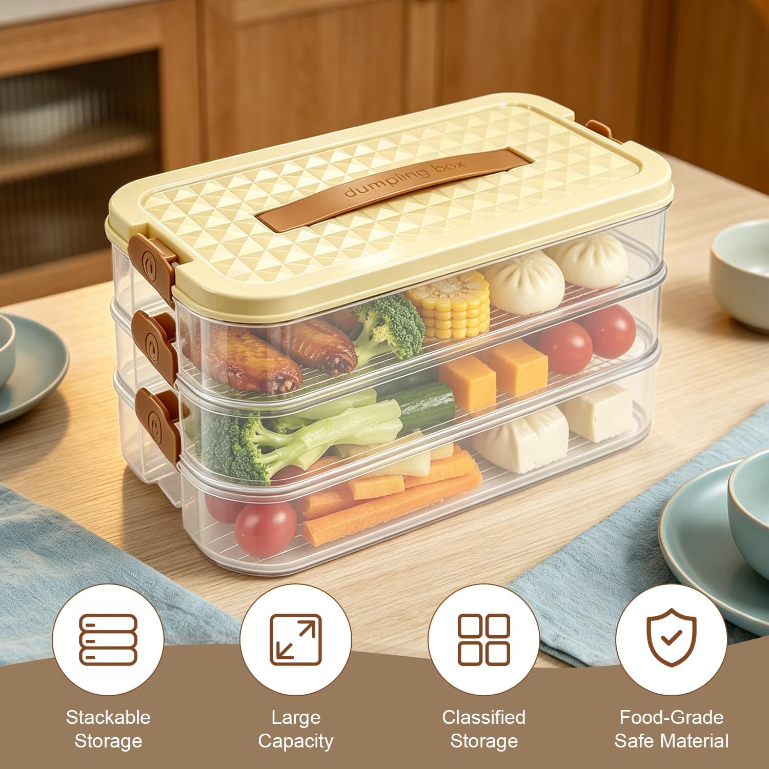 3-Tier Stackable Deli Containers with Lids, Off-white