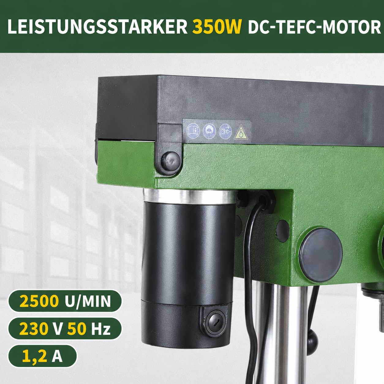 Präzisions-Tischbohrmaschine RB14-VS, 350W DC-Motor, 350–2500 U/min, 1,5–13 mm Bohrfutter, Digitalanzeige, Laser & LED, Tiefenanschlag für Holz Metall Kunststoff, Säulenbohrmaschine
