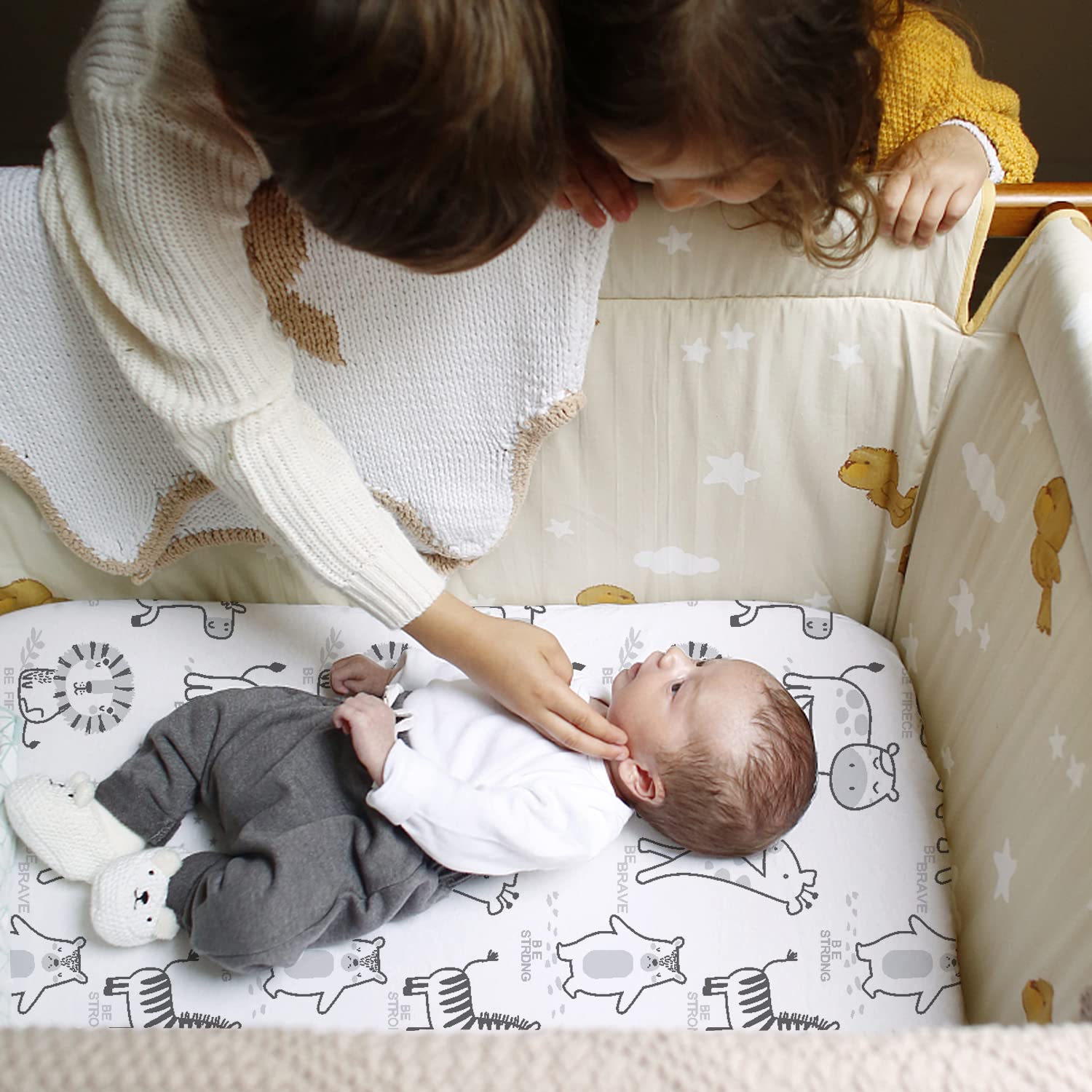 Beberoad Love Sábana bajera ajustable para cuna pequeña, sábanas para moisés para bebés